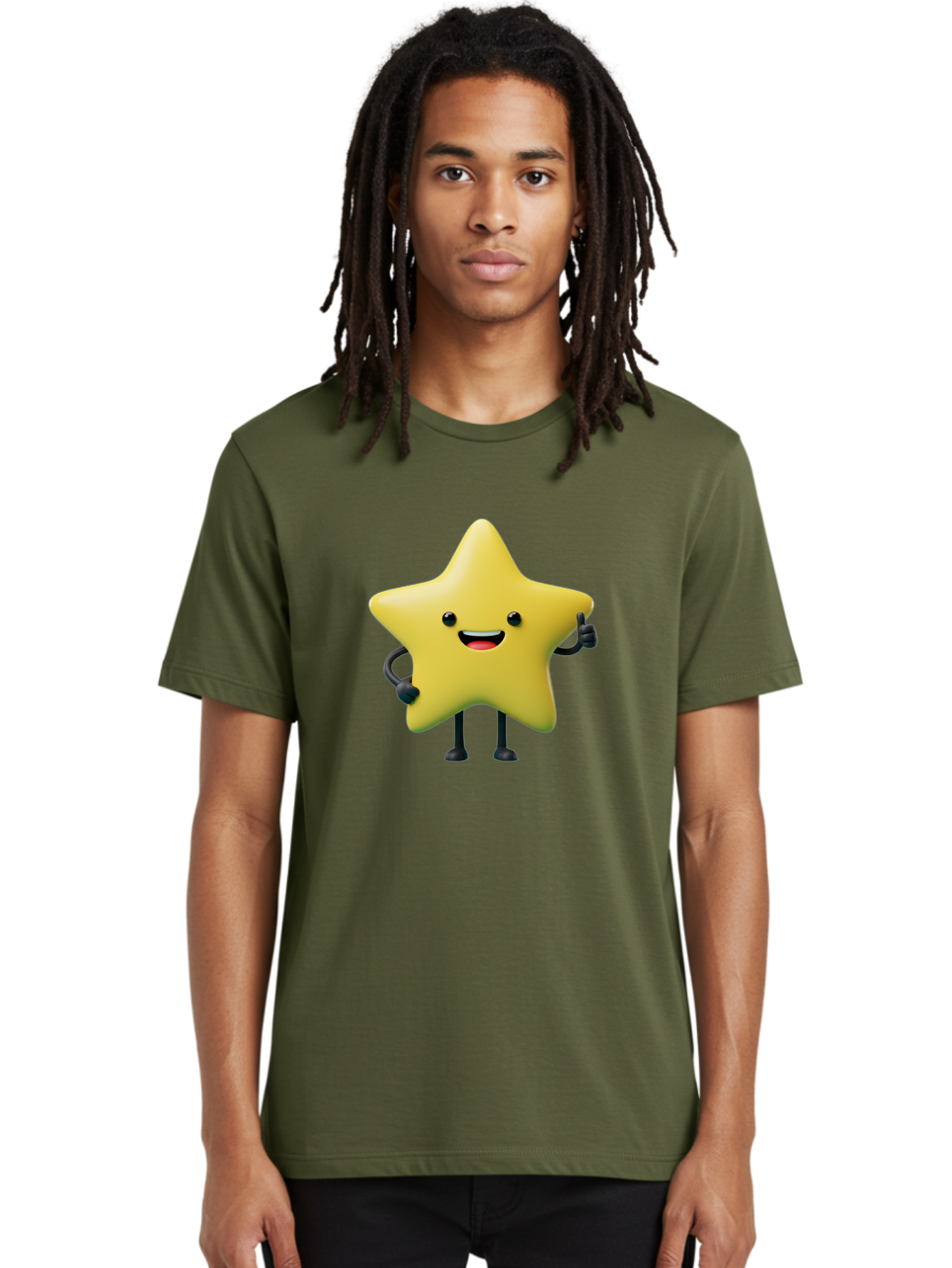 Star-Character-1 Men'S Graphic Tee, 100% Cotton, Comfortable Casual Summer Wear, Machine Washable, Smiling Star Character, Cartoon Star, 3D Illustration, Happy Face, Cute Character Design, Yellow Star, Star With Arms And Legs, Funny Graphics, Bae777 26