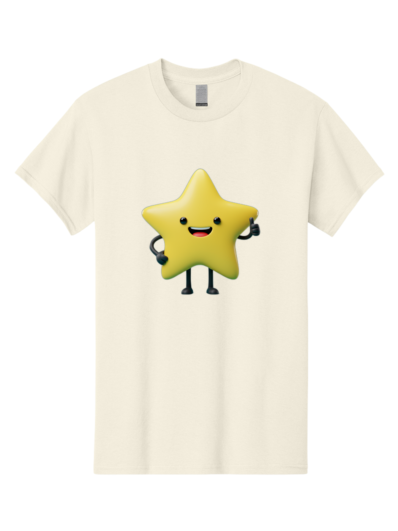 Star-Character-1 Men'S Graphic Tee, 100% Cotton, Comfortable Casual Summer Wear, Machine Washable, Smiling Star Character, Cartoon Star, 3D Illustration, Happy Face, Cute Character Design, Yellow Star, Star With Arms And Legs, Funny Graphics, Bae777 6