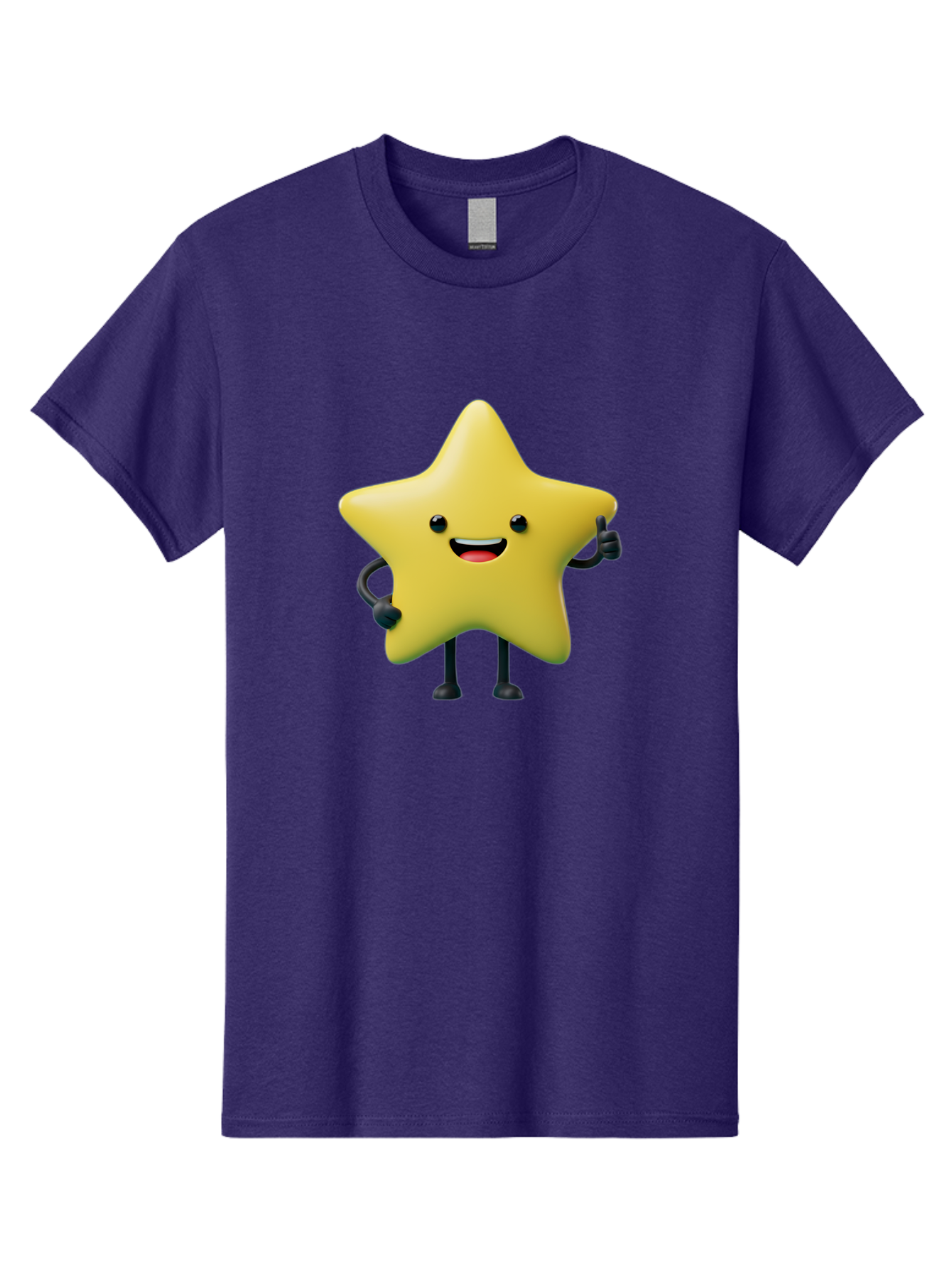 Star-Character-1 Men'S Graphic Tee, 100% Cotton, Comfortable Casual Summer Wear, Machine Washable, Smiling Star Character, Cartoon Star, 3D Illustration, Happy Face, Cute Character Design, Yellow Star, Star With Arms And Legs, Funny Graphics, Bae777 4