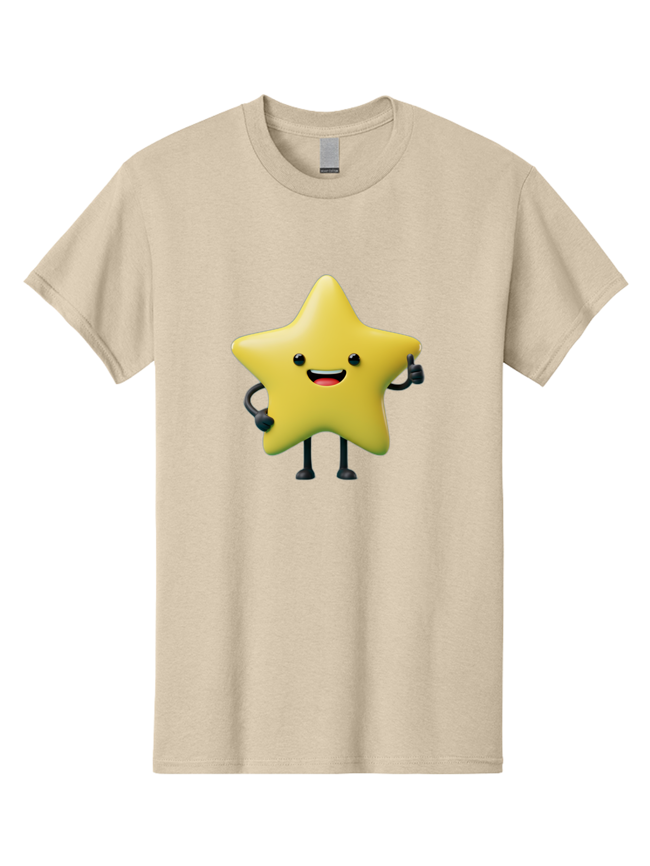 Star-Character-1 Men'S Graphic Tee, 100% Cotton, Comfortable Casual Summer Wear, Machine Washable, Smiling Star Character, Cartoon Star, 3D Illustration, Happy Face, Cute Character Design, Yellow Star, Star With Arms And Legs, Funny Graphics, Bae777 3