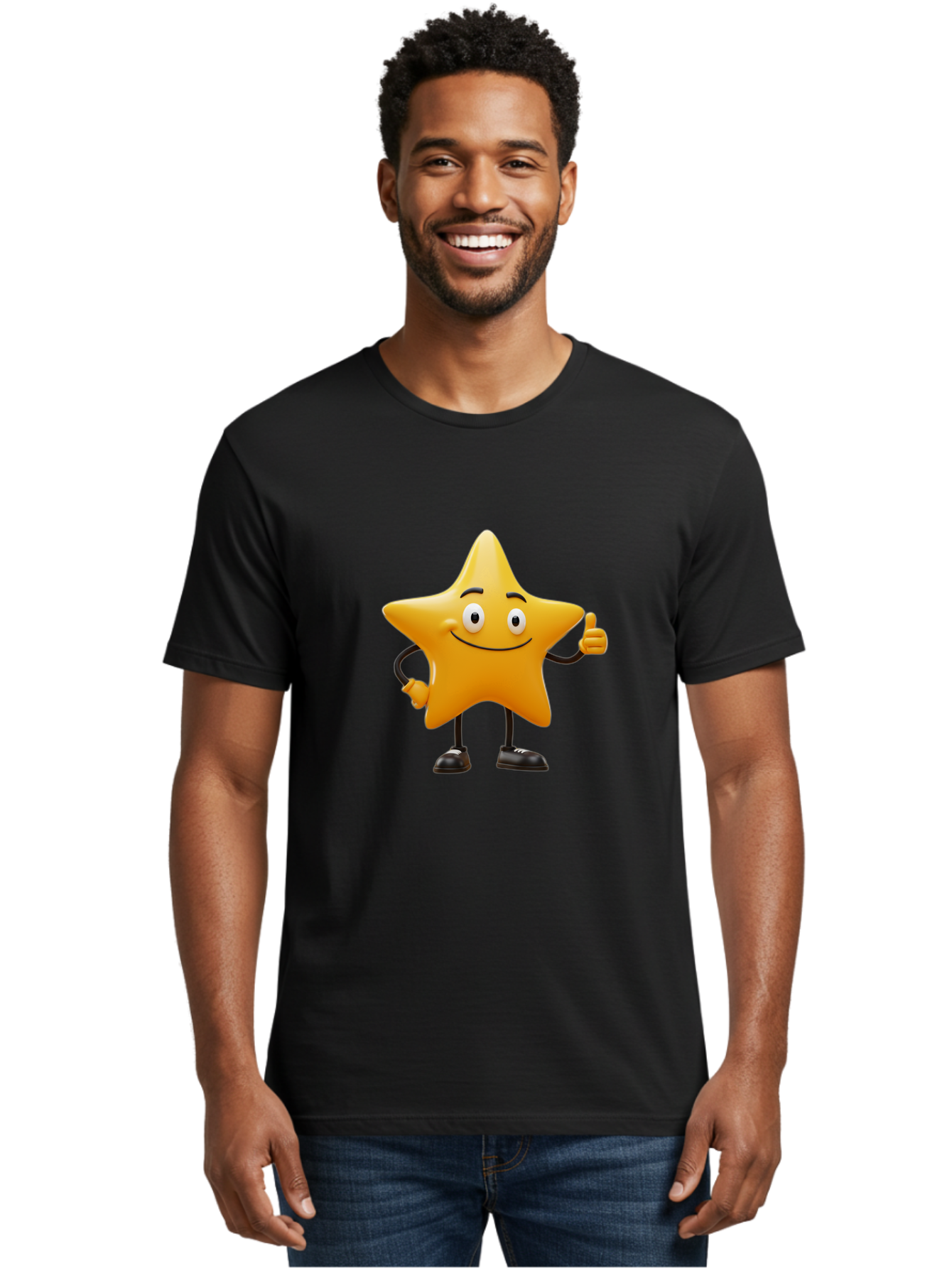 Star-Character-4 Men'S Graphic Tee, 100% Cotton, Comfortable Casual Summer Wear, Machine Washable, Smiling Star Character, Thumbs Up Gesture, Cartoon Style, Yellow Star, Funny Face, Animated Illustration, Friendly Demeanor, Positive Vibes, Bae780 16