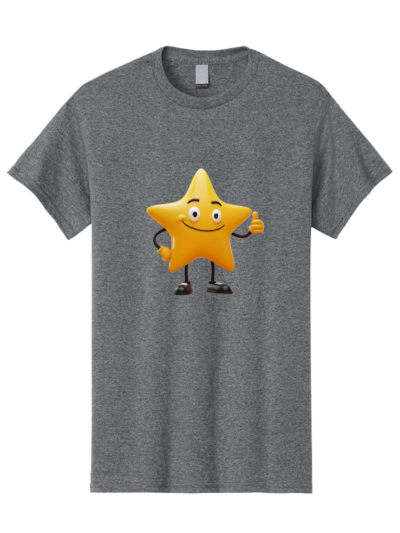 Star-Character-4 Men'S Graphic Tee, 100% Cotton, Comfortable Casual Summer Wear, Machine Washable, Smiling Star Character, Thumbs Up Gesture, Cartoon Style, Yellow Star, Funny Face, Animated Illustration, Friendly Demeanor, Positive Vibes, Bae780 3