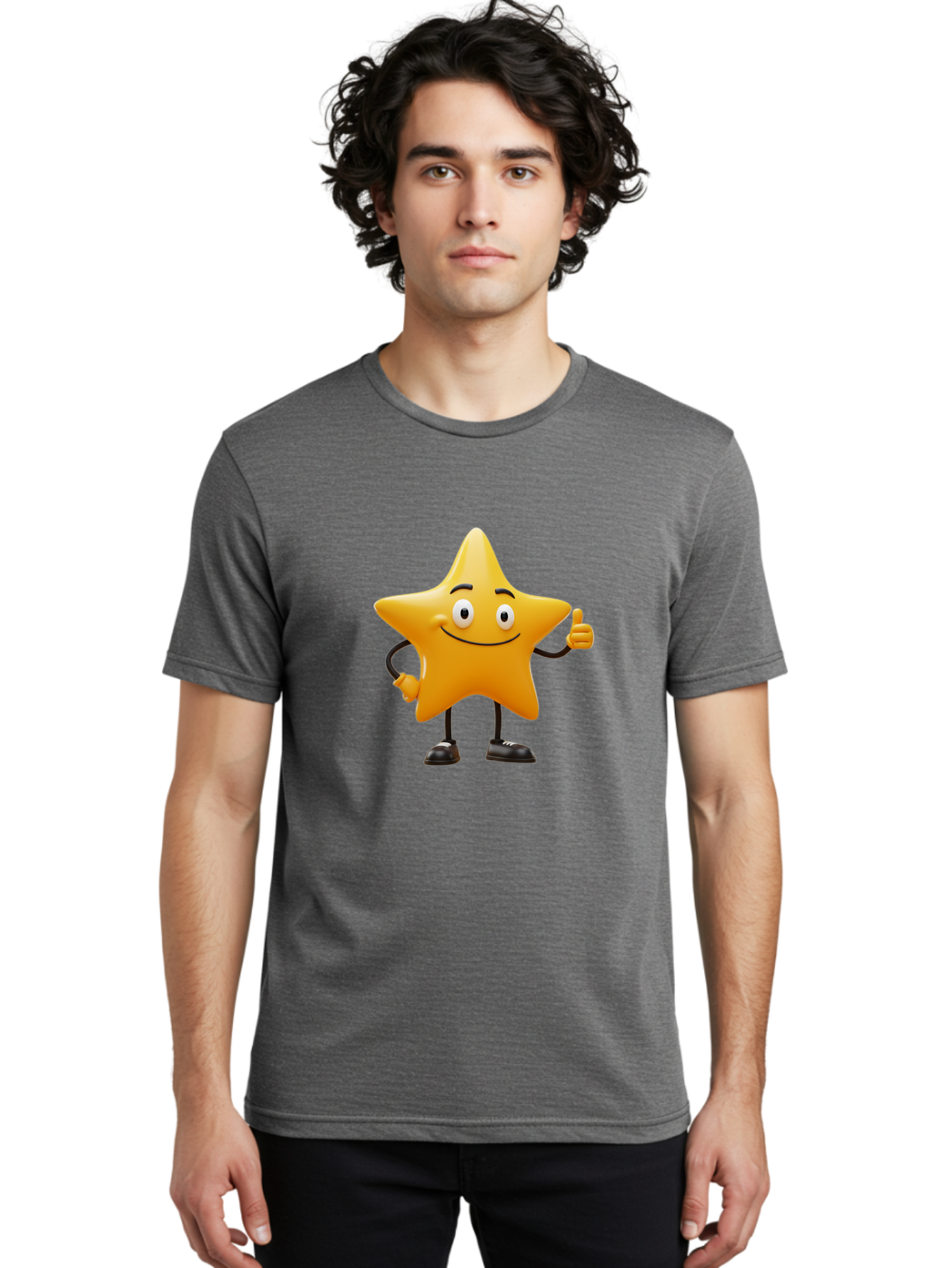 Star-Character-4 Men'S Graphic Tee, 100% Cotton, Comfortable Casual Summer Wear, Machine Washable, Smiling Star Character, Thumbs Up Gesture, Cartoon Style, Yellow Star, Funny Face, Animated Illustration, Friendly Demeanor, Positive Vibes, Bae780 18