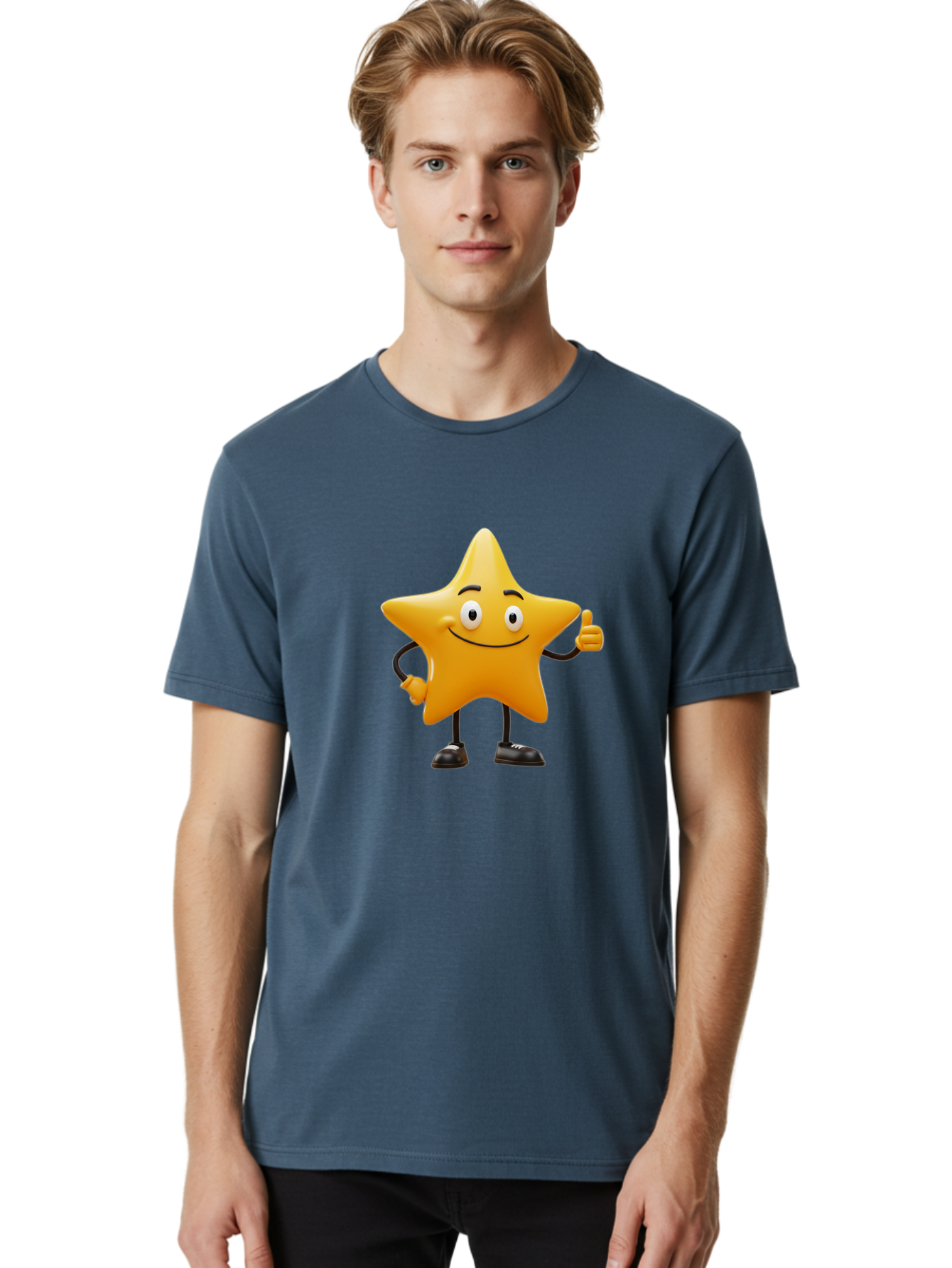 Star-Character-4 Men'S Graphic Tee, 100% Cotton, Comfortable Casual Summer Wear, Machine Washable, Smiling Star Character, Thumbs Up Gesture, Cartoon Style, Yellow Star, Funny Face, Animated Illustration, Friendly Demeanor, Positive Vibes, Bae780 27