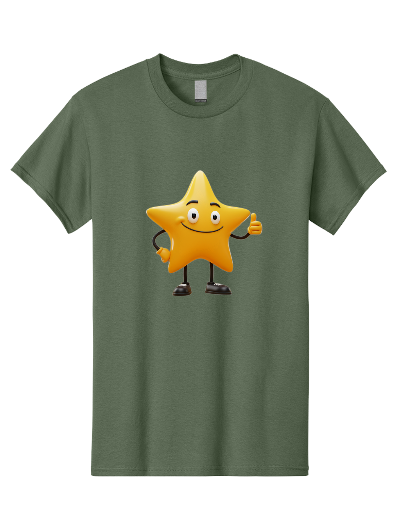 Star-Character-4 Men'S Graphic Tee, 100% Cotton, Comfortable Casual Summer Wear, Machine Washable, Smiling Star Character, Thumbs Up Gesture, Cartoon Style, Yellow Star, Funny Face, Animated Illustration, Friendly Demeanor, Positive Vibes, Bae780 13