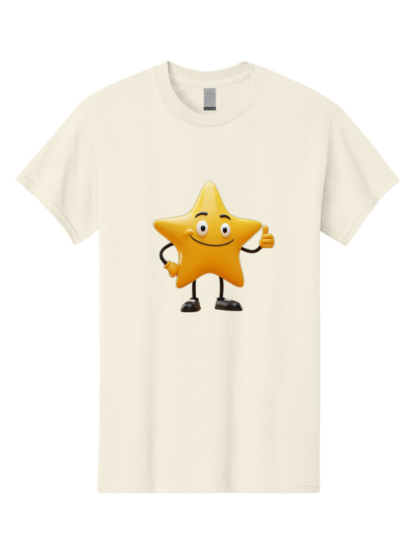 Star-Character-4 Men'S Graphic Tee, 100% Cotton, Comfortable Casual Summer Wear, Machine Washable, Smiling Star Character, Thumbs Up Gesture, Cartoon Style, Yellow Star, Funny Face, Animated Illustration, Friendly Demeanor, Positive Vibes, Bae780 9
