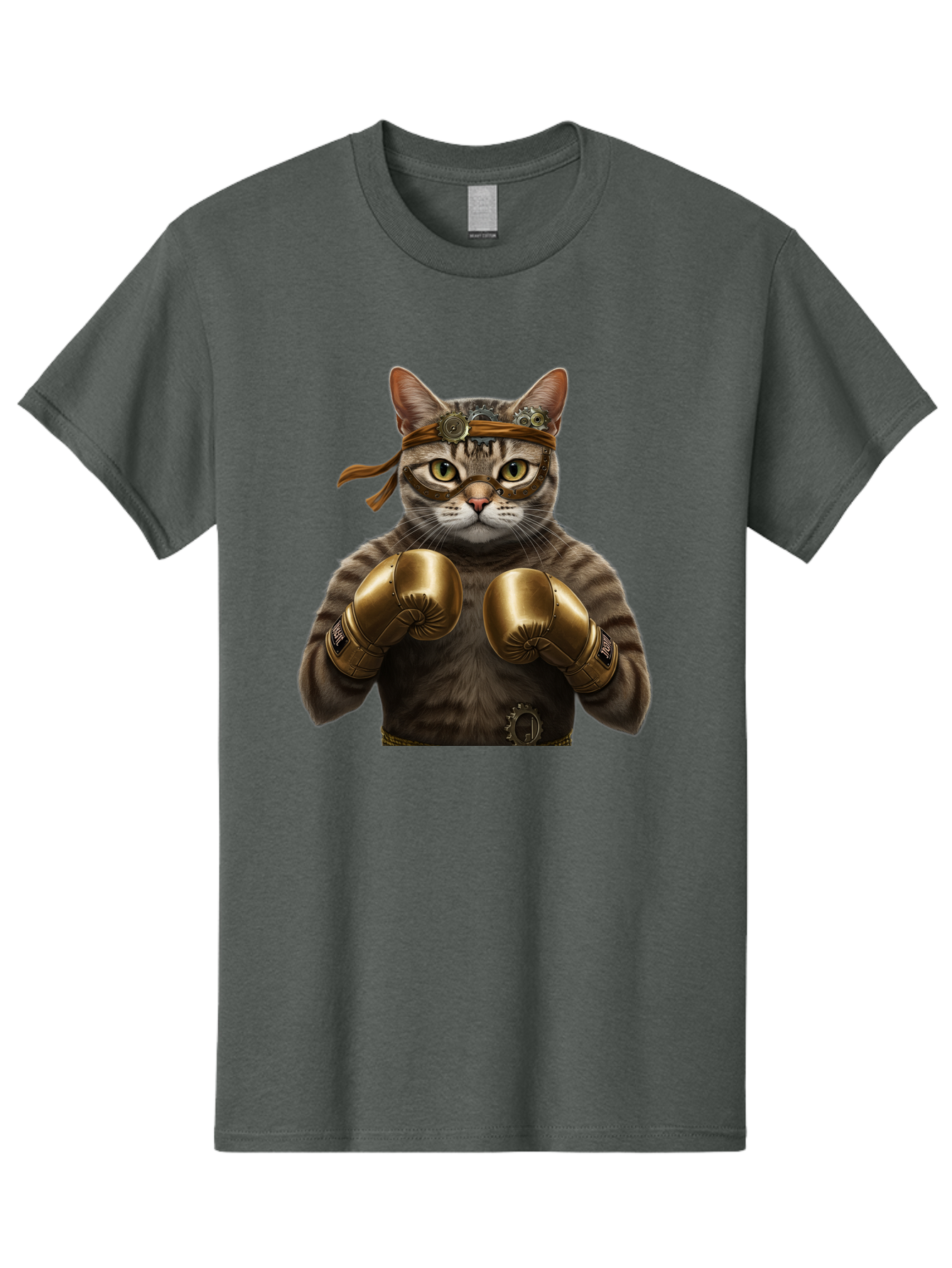 Steampunk-Cat-Boxer Men'S Graphic Tee, 100% Cotton, Comfortable Casual Summer Wear, Machine Washable, Steampunk Cat, Boxing Gloves, Steampunk Accessories, Fantasy Feline, Mechanical Cat, Cat In Boxing Gloves, Whimsical Illustration, Bae788 13