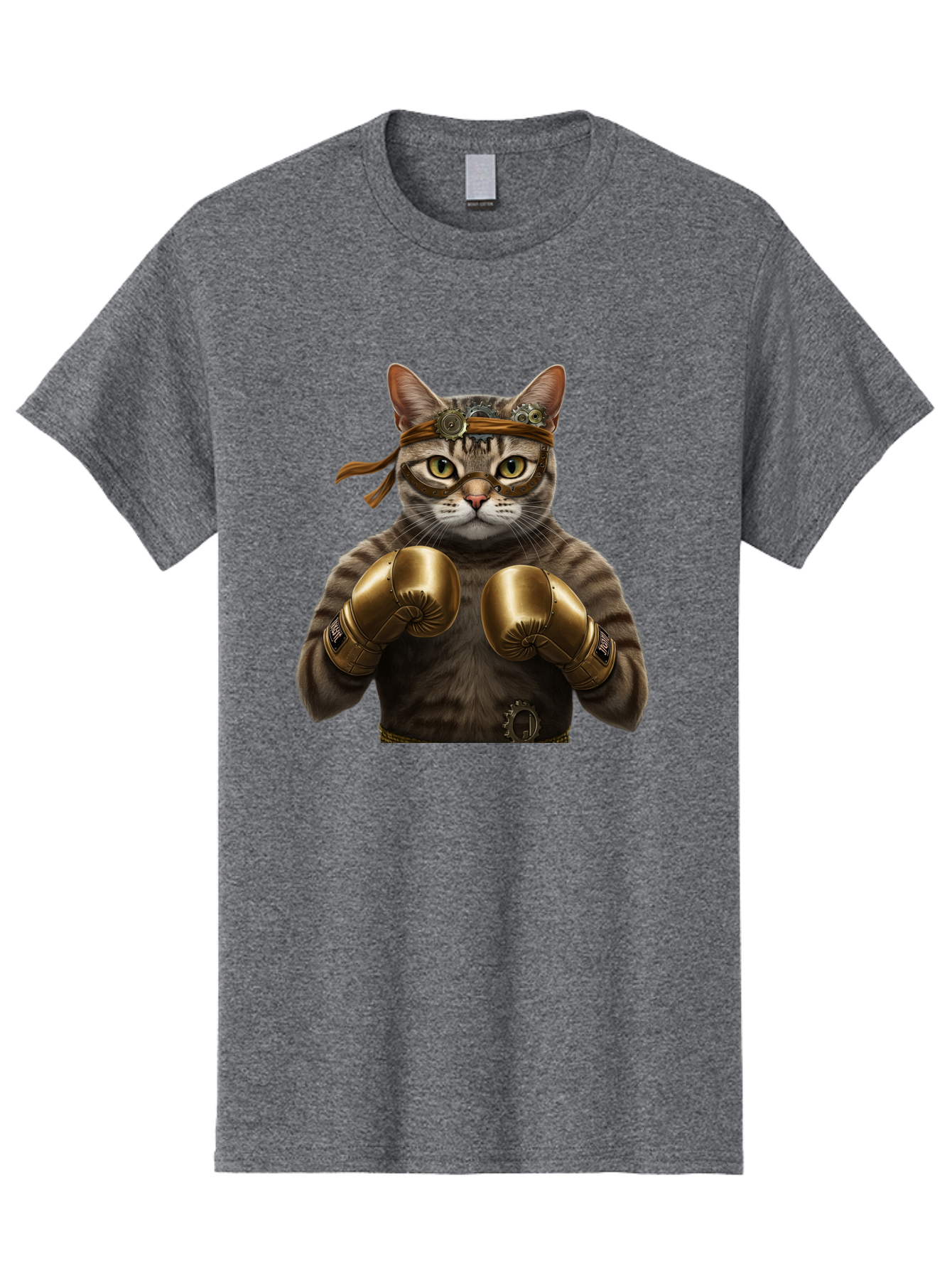 Steampunk-Cat-Boxer Men'S Graphic Tee, 100% Cotton, Comfortable Casual Summer Wear, Machine Washable, Steampunk Cat, Boxing Gloves, Steampunk Accessories, Fantasy Feline, Mechanical Cat, Cat In Boxing Gloves, Whimsical Illustration, Bae788 3