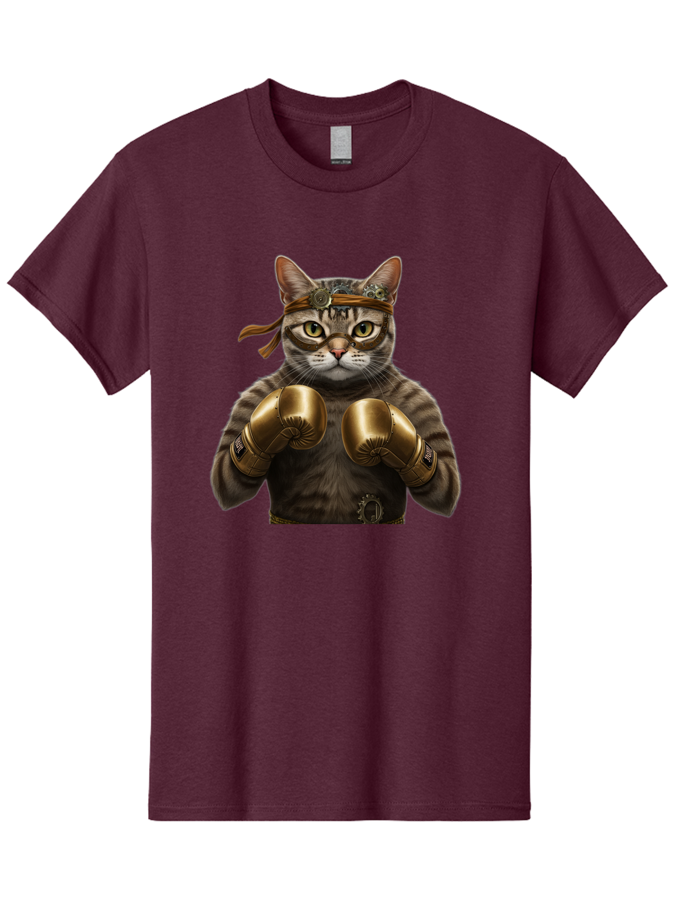 Steampunk-Cat-Boxer Men'S Graphic Tee, 100% Cotton, Comfortable Casual Summer Wear, Machine Washable, Steampunk Cat, Boxing Gloves, Steampunk Accessories, Fantasy Feline, Mechanical Cat, Cat In Boxing Gloves, Whimsical Illustration, Bae788 8