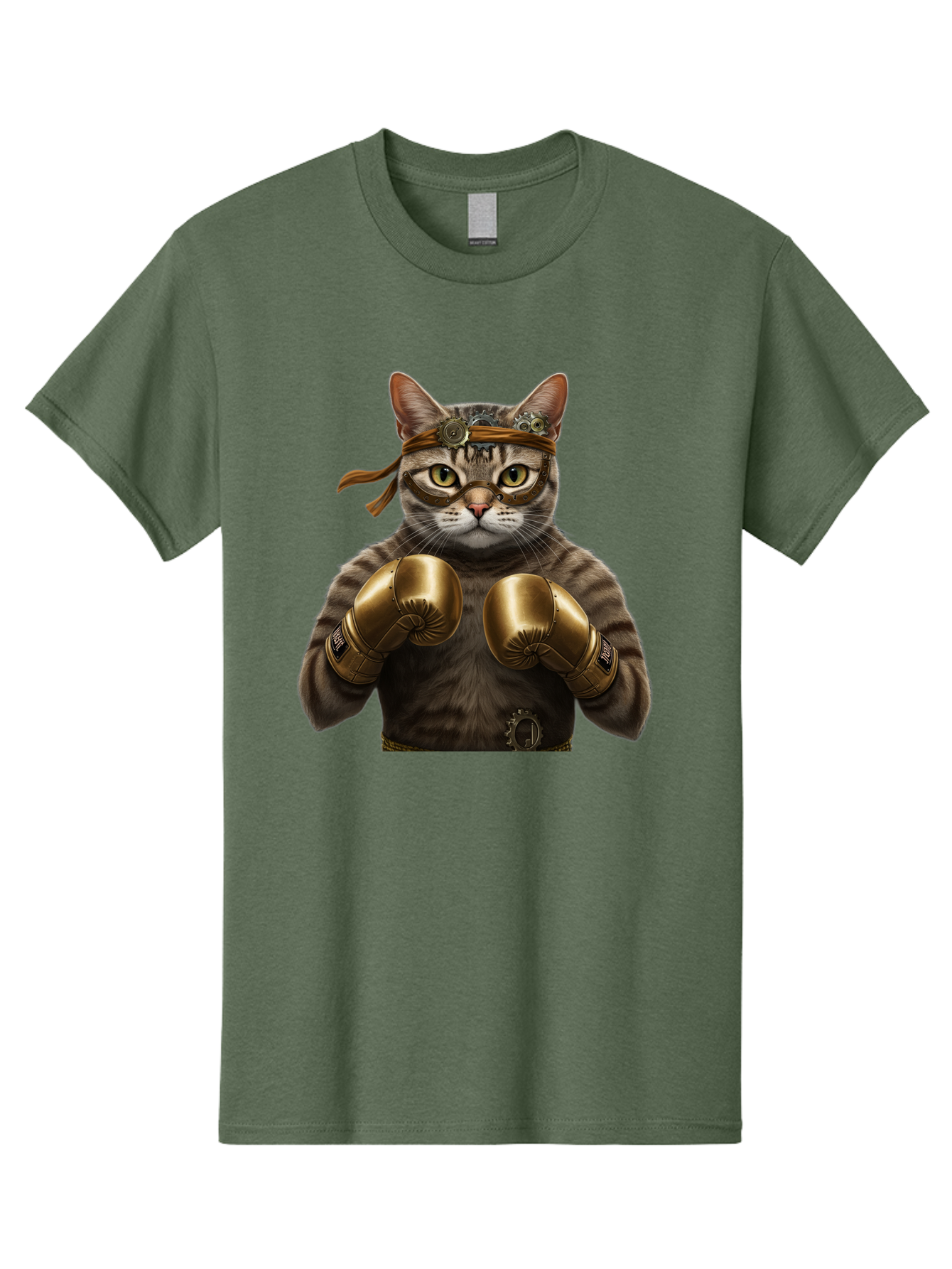 Steampunk-Cat-Boxer Men'S Graphic Tee, 100% Cotton, Comfortable Casual Summer Wear, Machine Washable, Steampunk Cat, Boxing Gloves, Steampunk Accessories, Fantasy Feline, Mechanical Cat, Cat In Boxing Gloves, Whimsical Illustration, Bae788 10