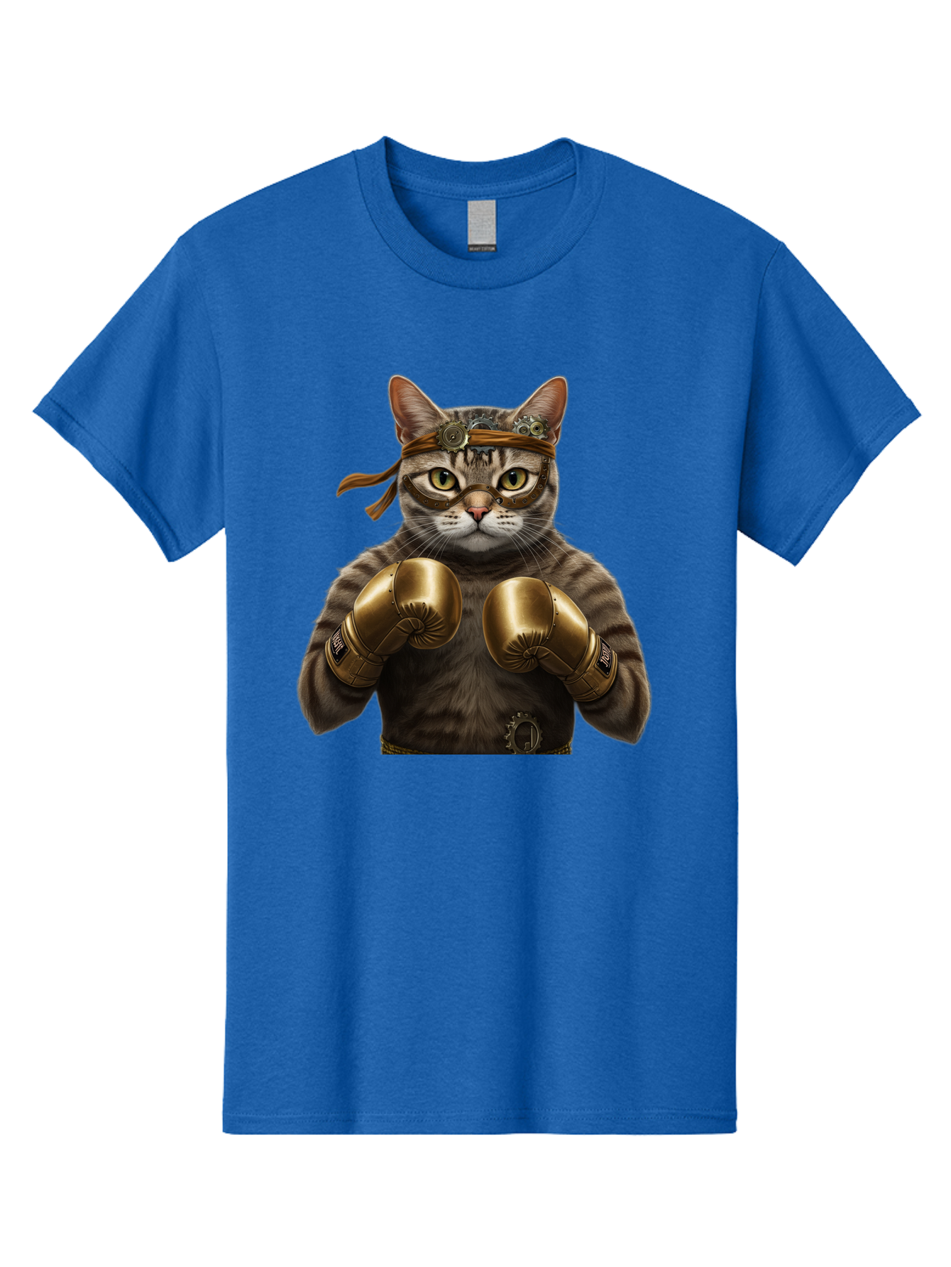 Steampunk-Cat-Boxer Men'S Graphic Tee, 100% Cotton, Comfortable Casual Summer Wear, Machine Washable, Steampunk Cat, Boxing Gloves, Steampunk Accessories, Fantasy Feline, Mechanical Cat, Cat In Boxing Gloves, Whimsical Illustration, Bae788 6