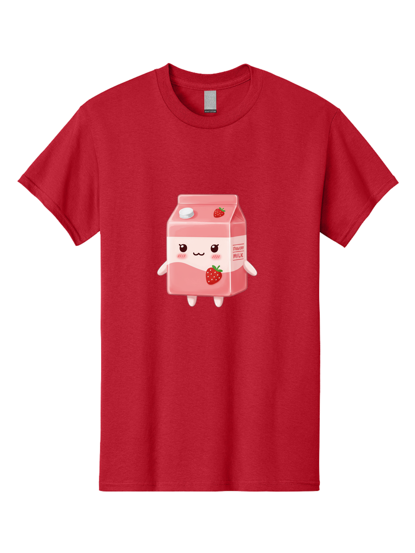 Strawberry-Milk Men'S Graphic Tee, 100% Cotton, Comfortable Casual Summer Wear, Machine Washable, Strawberry Milk, Cartoon Character, Cute Illustration, Strawberry Flavor, Pink Milk, Kawaii Design, Animated Beverage, Strawberry Theme, Bae790 5