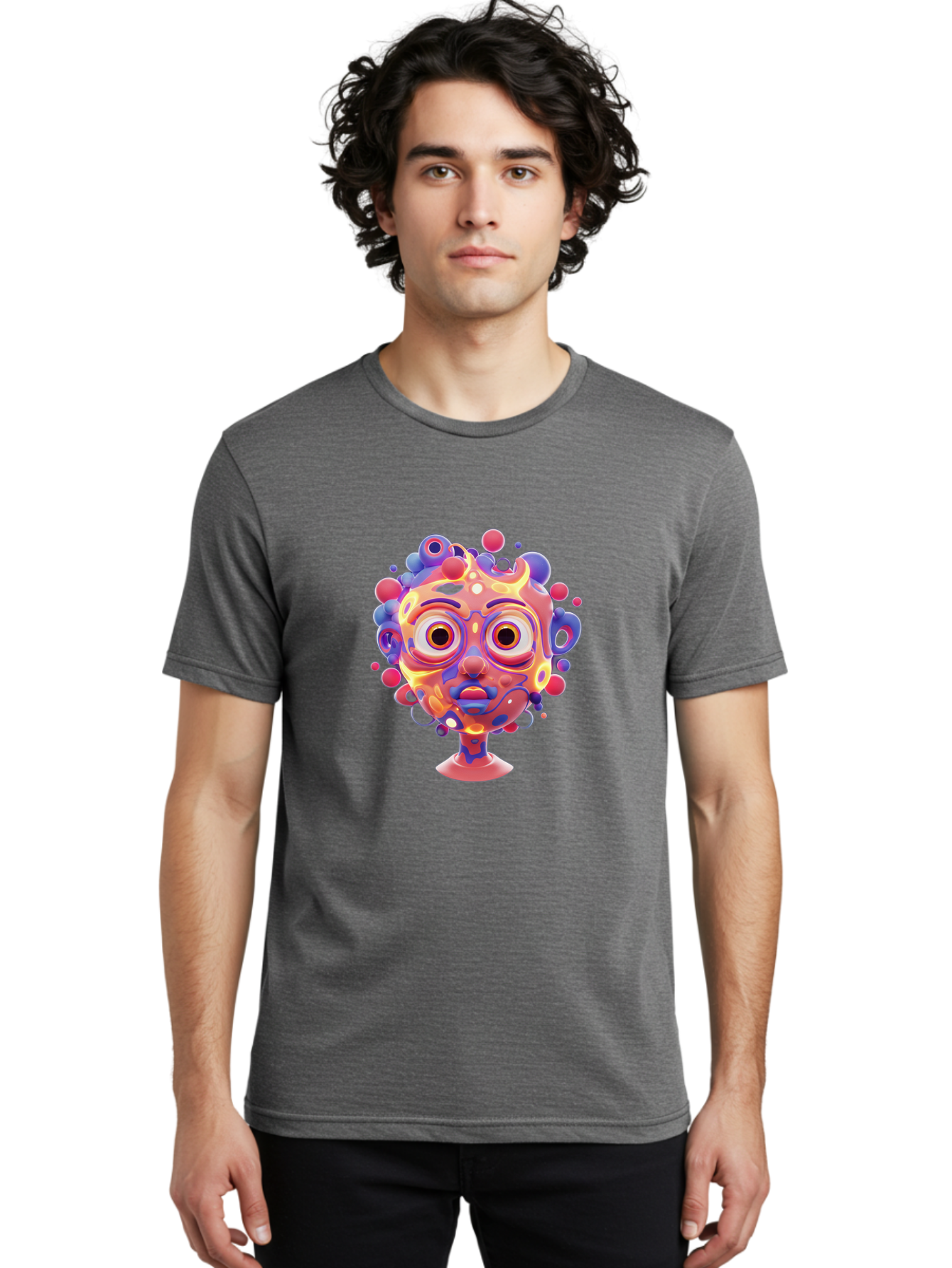 Surreal-Face Men'S Graphic Tee, 100% Cotton, Comfortable Casual Summer Wear, Machine Washable, Surreal Art, Abstract Face, Vibrant Colors, Dreamlike Atmosphere, Psychedelic Design, Futuristic Character, Colorful Eyes Bae792 24