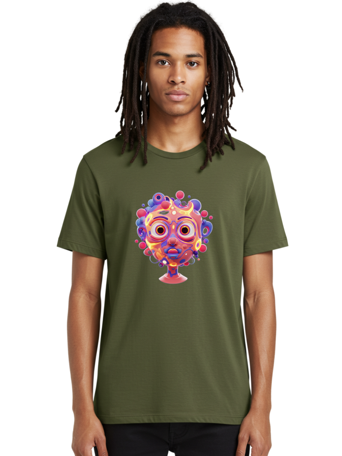 Surreal-Face Men'S Graphic Tee, 100% Cotton, Comfortable Casual Summer Wear, Machine Washable, Surreal Art, Abstract Face, Vibrant Colors, Dreamlike Atmosphere, Psychedelic Design, Futuristic Character, Colorful Eyes Bae792 20