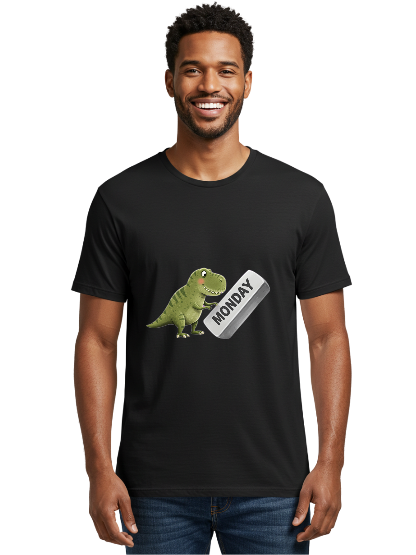 T-Rex-Monday Men'S Graphic Tee, 100% Cotton, Comfortable Casual Summer Wear, Machine Washable, Cartoon Dinosaur Holding 'Monday' Sign, Funny Prehistoric Creature, Humorous Illustration, Monday Motivation, Dino Humor, T-Rex Character Bae794 17