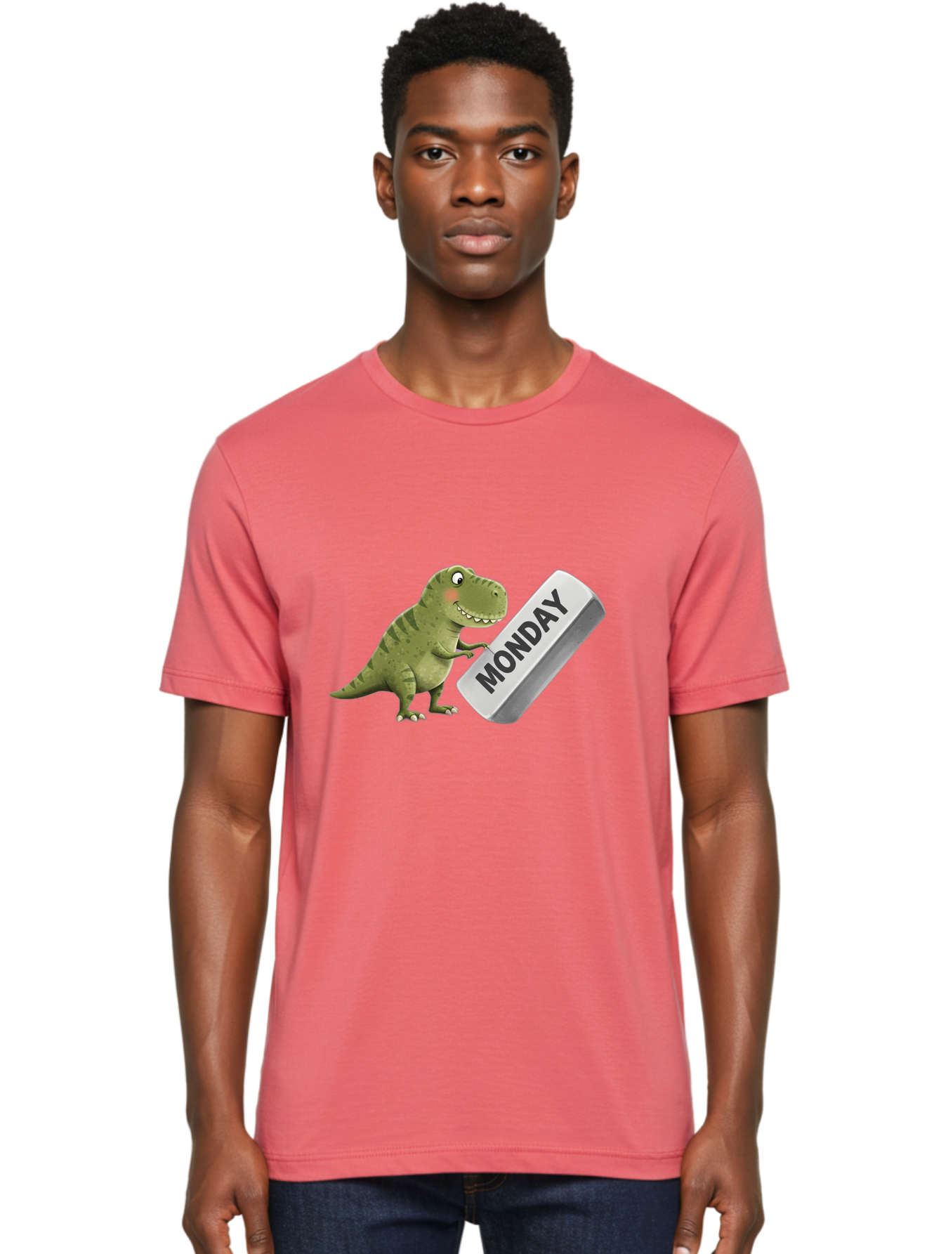 T-Rex-Monday Men'S Graphic Tee, 100% Cotton, Comfortable Casual Summer Wear, Machine Washable, Cartoon Dinosaur Holding 'Monday' Sign, Funny Prehistoric Creature, Humorous Illustration, Monday Motivation, Dino Humor, T-Rex Character Bae794 29