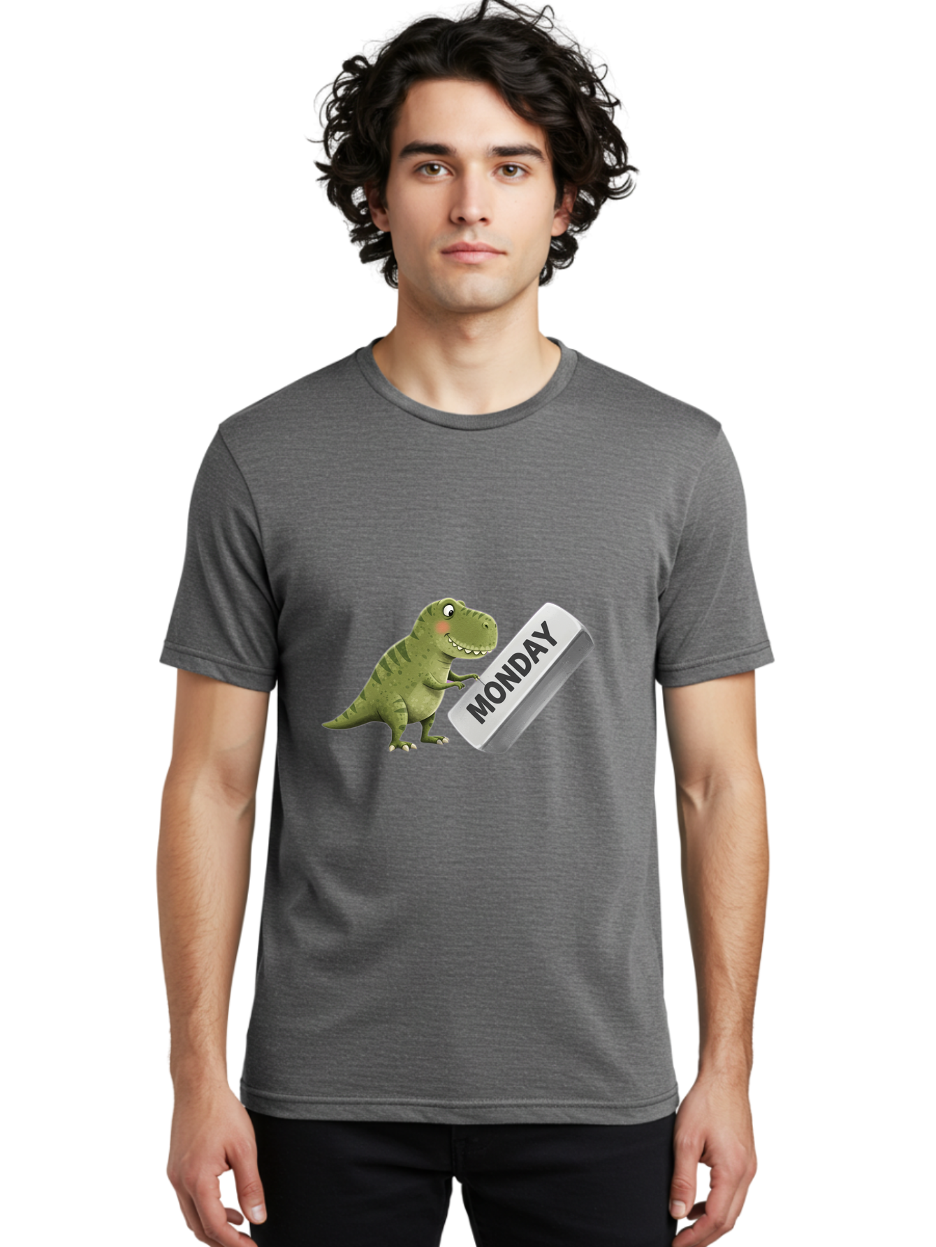 T-Rex-Monday Men'S Graphic Tee, 100% Cotton, Comfortable Casual Summer Wear, Machine Washable, Cartoon Dinosaur Holding 'Monday' Sign, Funny Prehistoric Creature, Humorous Illustration, Monday Motivation, Dino Humor, T-Rex Character Bae794 20