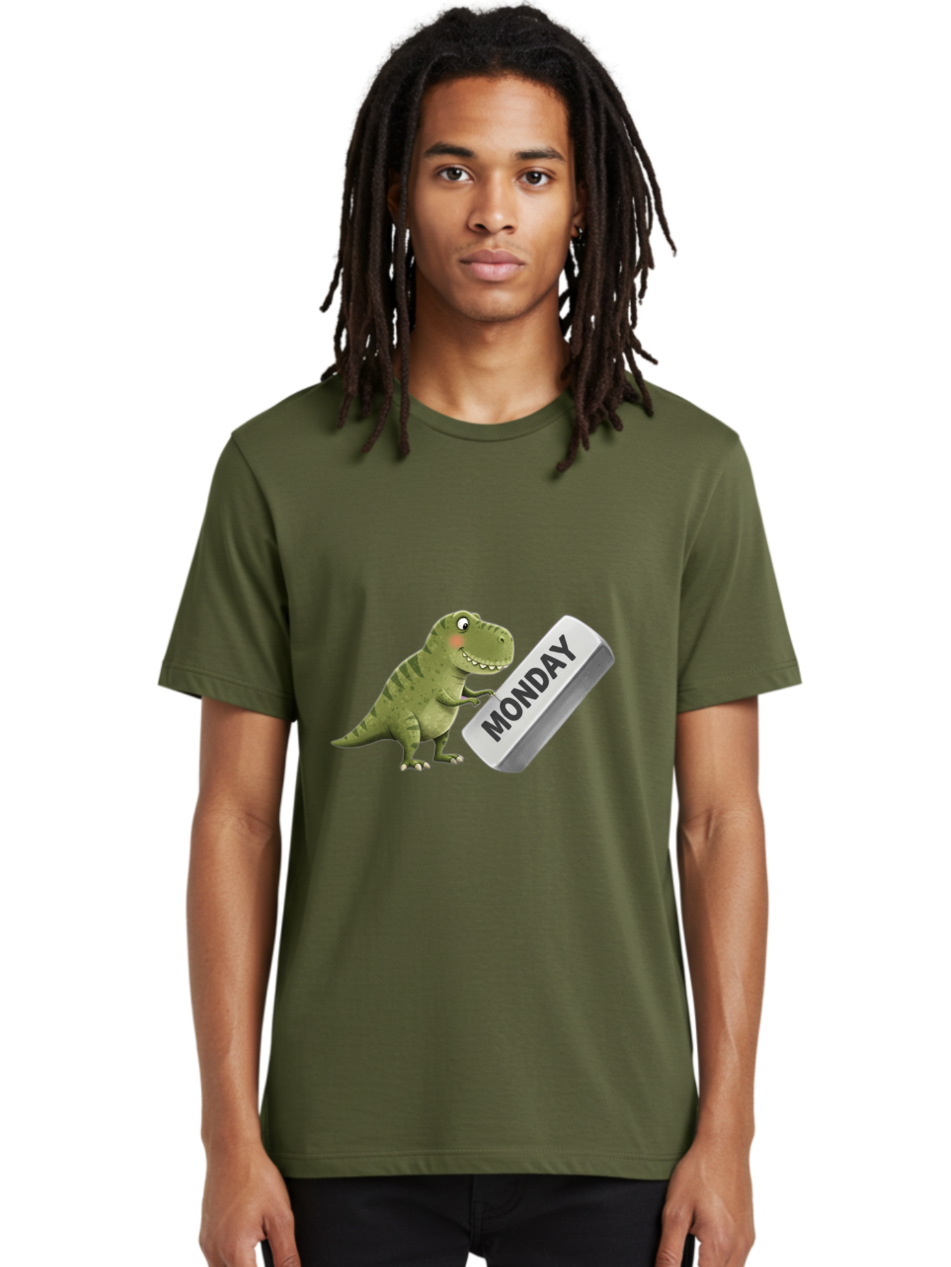 T-Rex-Monday Men'S Graphic Tee, 100% Cotton, Comfortable Casual Summer Wear, Machine Washable, Cartoon Dinosaur Holding 'Monday' Sign, Funny Prehistoric Creature, Humorous Illustration, Monday Motivation, Dino Humor, T-Rex Character Bae794 23