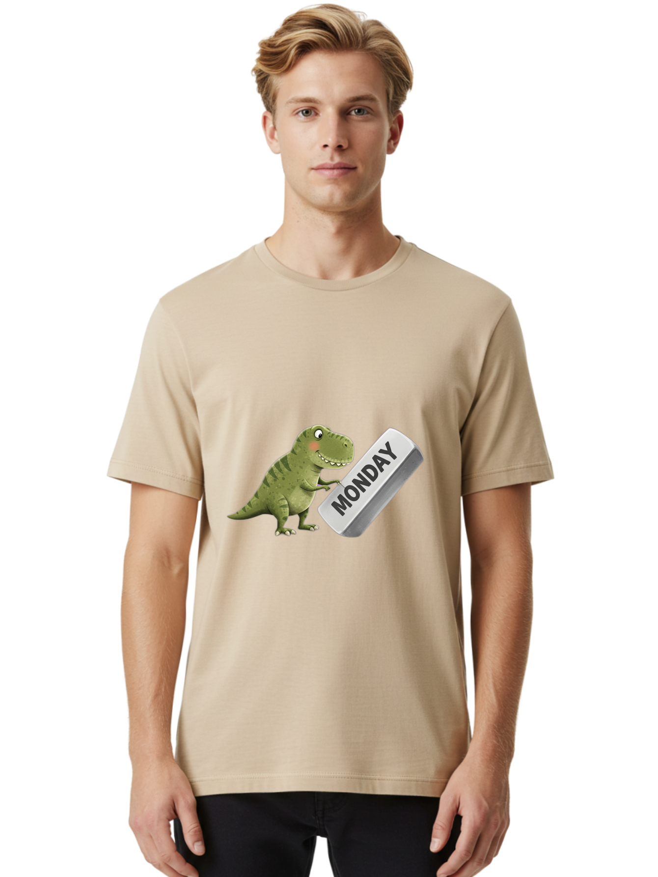T-Rex-Monday Men'S Graphic Tee, 100% Cotton, Comfortable Casual Summer Wear, Machine Washable, Cartoon Dinosaur Holding 'Monday' Sign, Funny Prehistoric Creature, Humorous Illustration, Monday Motivation, Dino Humor, T-Rex Character Bae794 18