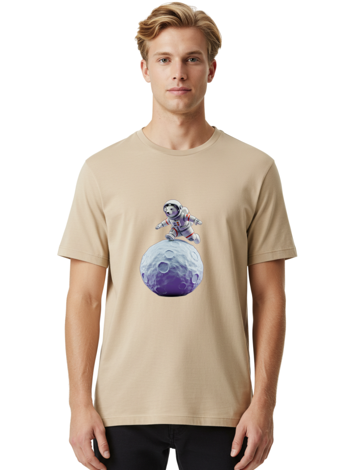Teddy-Bear-Astronaut Men'S Graphic Tee, 100% Cotton, Comfortable Casual Summer Wear, Machine Washable, Bear Astronaut, Space Suit, Craters, Moon Surface, Lunar Exploration, Space Adventure, Cartoon Astronaut, Funny Space, Adventure Theme, Bae796 24