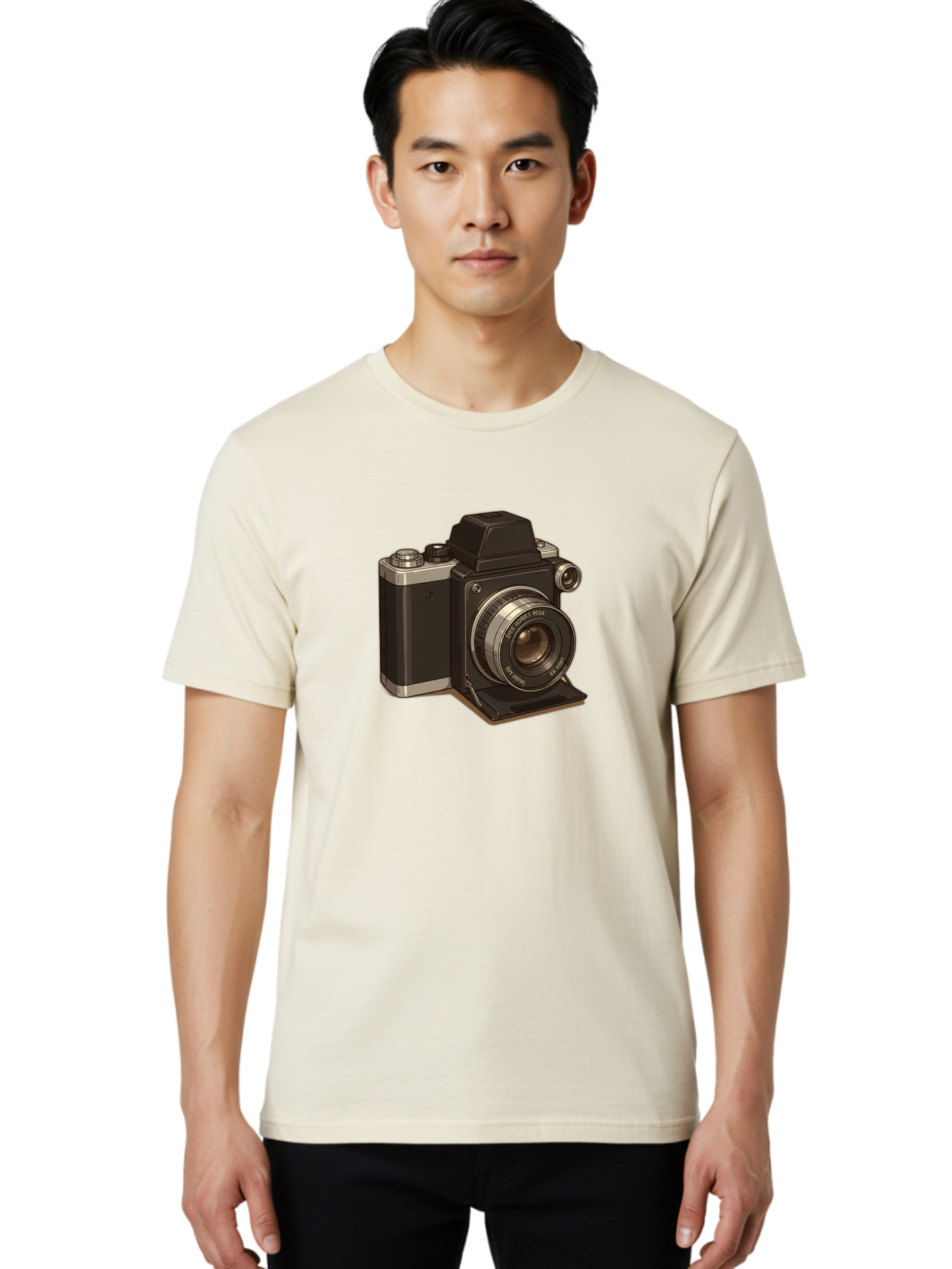 Tlr-Camera Men'S Graphic Tee, 100% Cotton, Comfortable Casual Summer Wear, Machine Washable, Vintage Camera, Twin Lens Reflex Camera, Black And Silver, Photography Equipment, Lens, Nikon, Camera Body, Classic Design, Retro Style, Film Camera Bae801 17