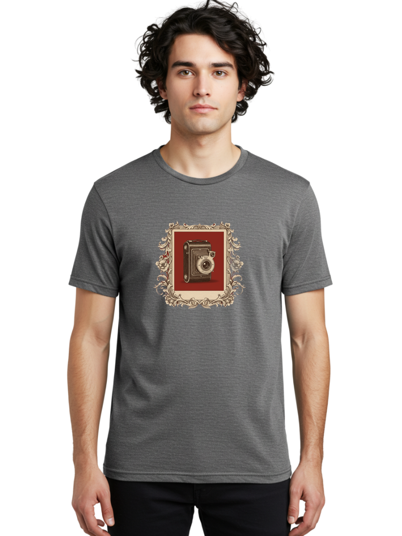 Vintage-Camera-1 Men'S Graphic Tee, 100% Cotton, Comfortable Casual Summer Wear, Machine Washable, Vintage Camera, Ornate Frame, Floral Design, Old-Fashioned Photography, Antique Style, Camera Equipment, Retro Aesthetic, Classic Lens Bae804 26