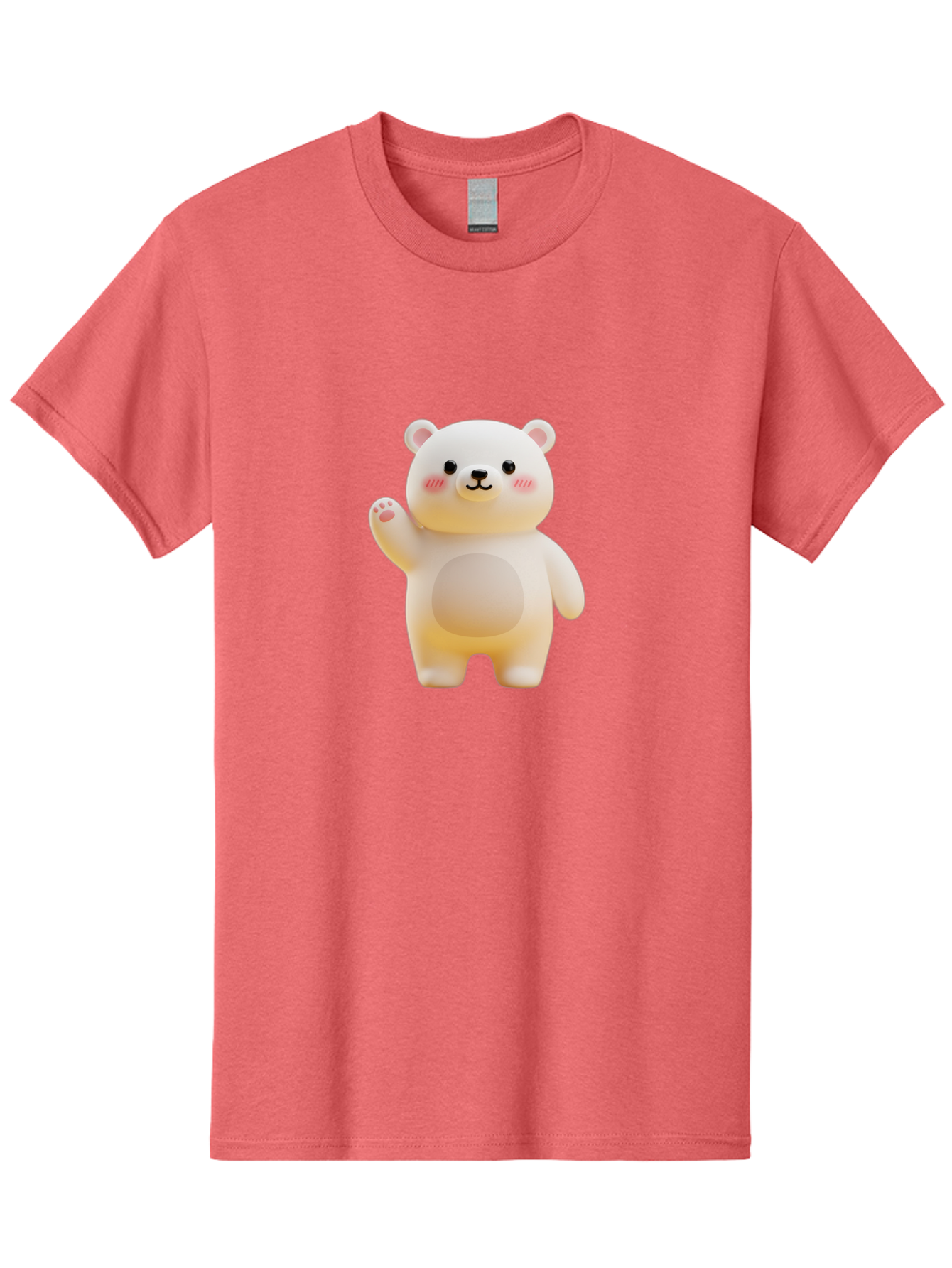 White-Bear-1 Men'S Graphic Tee, 100% Cotton, Comfortable Casual Summer Wear, Machine Washable, Cute Cartoon Bear, White Bear Figurine, Smiling Face, Waving Hand, Soft Toy, Kawaii Character, Nursery Decoration, Plushie, Adorable Animal, Bae819 14