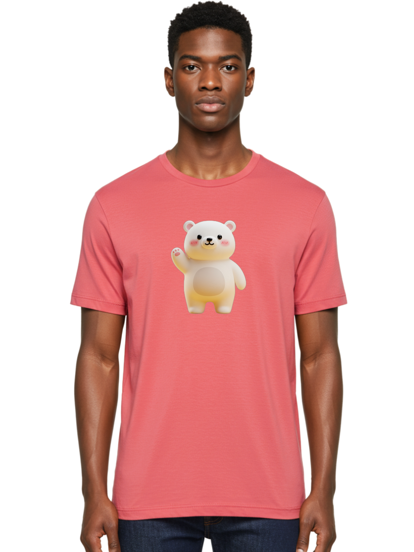 White-Bear-1 Men'S Graphic Tee, 100% Cotton, Comfortable Casual Summer Wear, Machine Washable, Cute Cartoon Bear, White Bear Figurine, Smiling Face, Waving Hand, Soft Toy, Kawaii Character, Nursery Decoration, Plushie, Adorable Animal, Bae819 29
