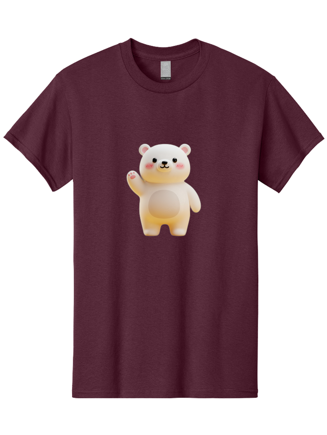 White-Bear-1 Men'S Graphic Tee, 100% Cotton, Comfortable Casual Summer Wear, Machine Washable, Cute Cartoon Bear, White Bear Figurine, Smiling Face, Waving Hand, Soft Toy, Kawaii Character, Nursery Decoration, Plushie, Adorable Animal, Bae819 4