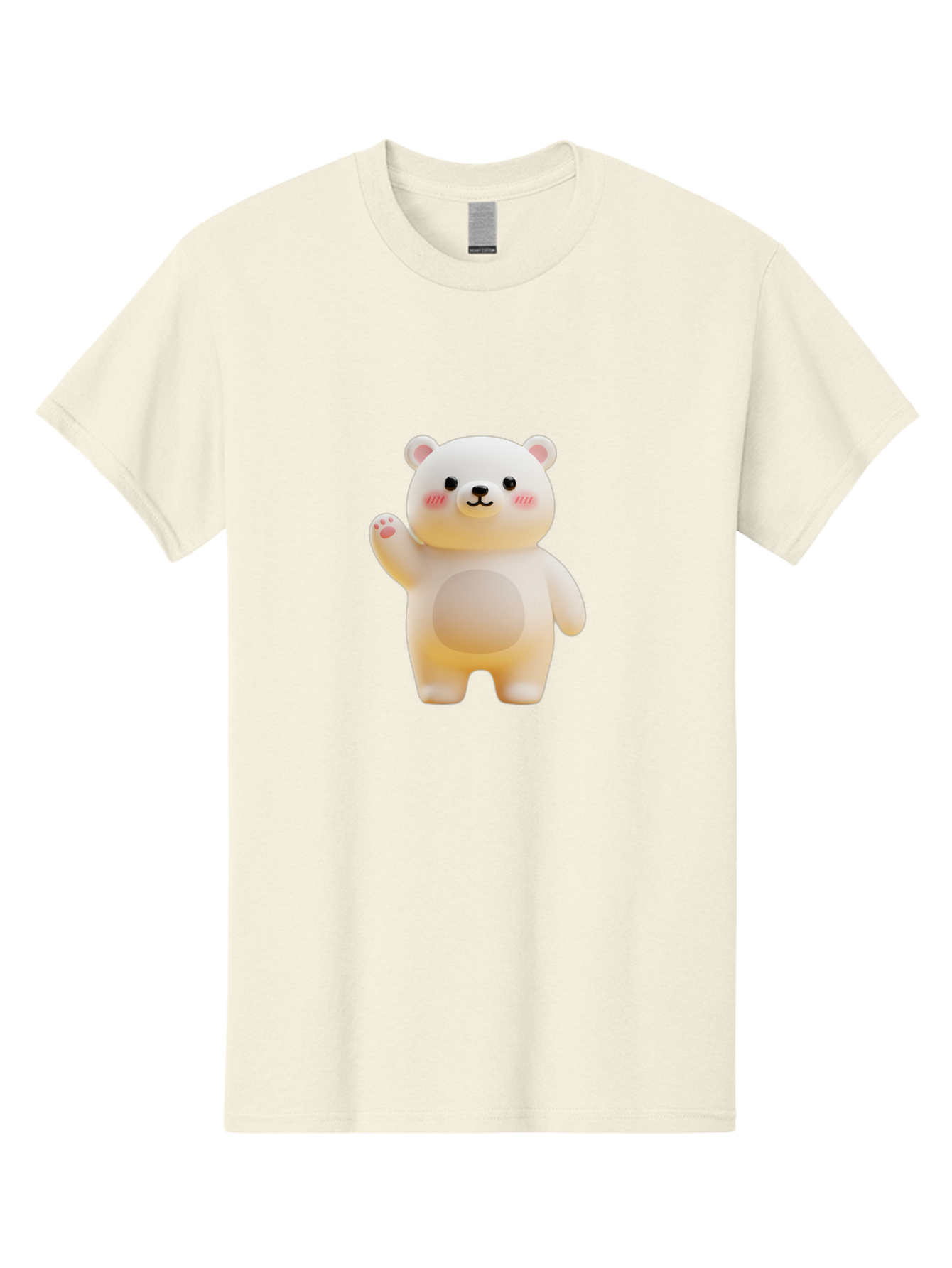 White-Bear-1 Men'S Graphic Tee, 100% Cotton, Comfortable Casual Summer Wear, Machine Washable, Cute Cartoon Bear, White Bear Figurine, Smiling Face, Waving Hand, Soft Toy, Kawaii Character, Nursery Decoration, Plushie, Adorable Animal, Bae819 15