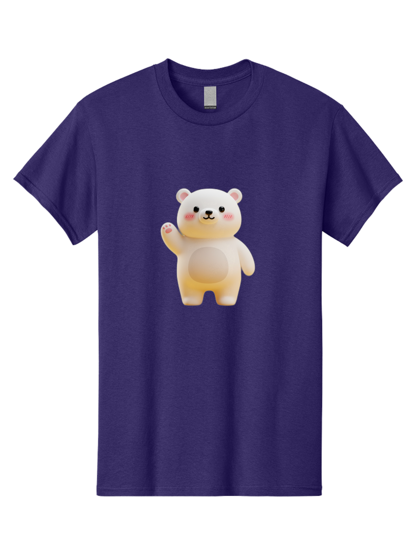 White-Bear-1 Men'S Graphic Tee, 100% Cotton, Comfortable Casual Summer Wear, Machine Washable, Cute Cartoon Bear, White Bear Figurine, Smiling Face, Waving Hand, Soft Toy, Kawaii Character, Nursery Decoration, Plushie, Adorable Animal, Bae819 5