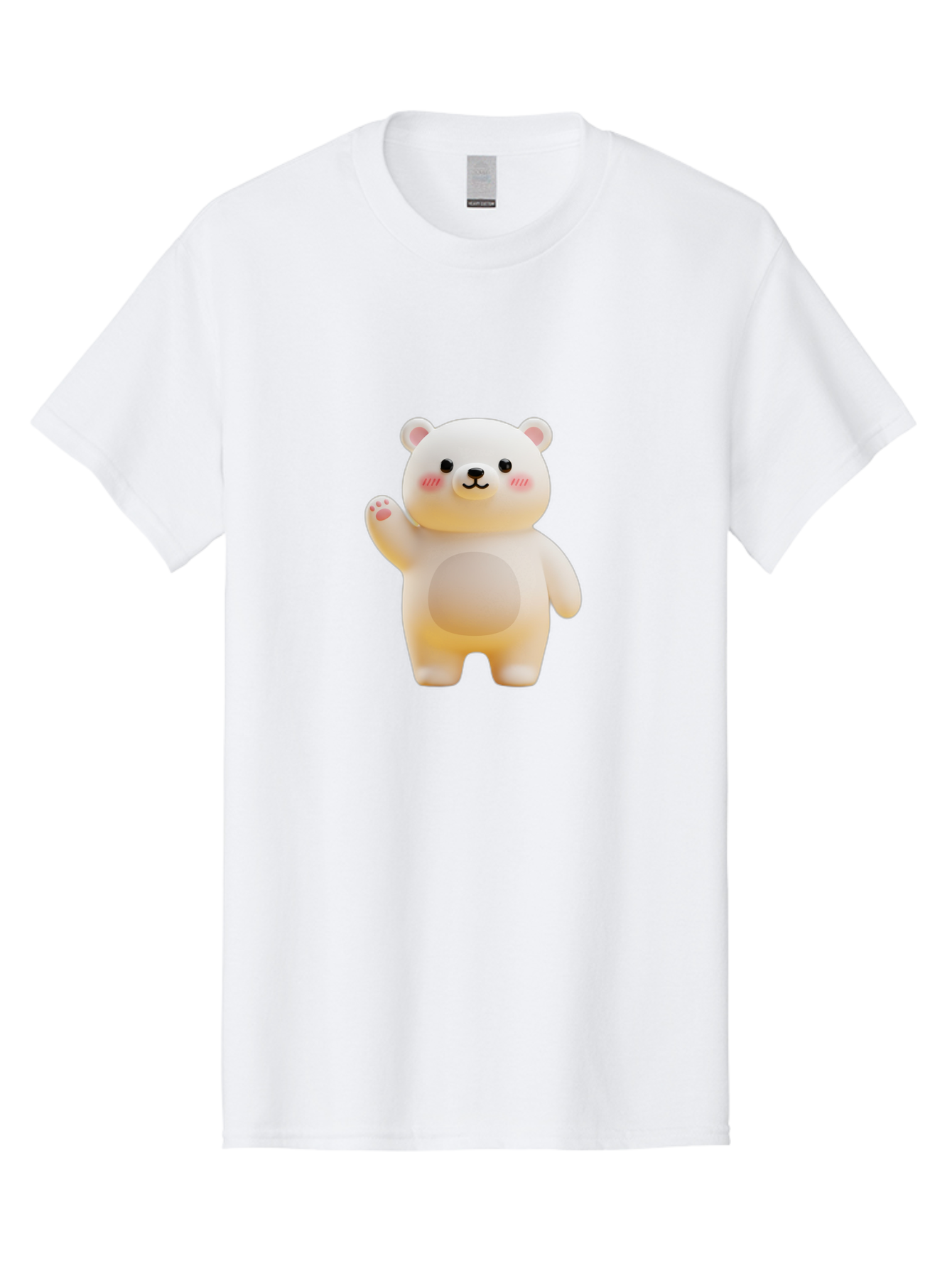 White-Bear-1 Men'S Graphic Tee, 100% Cotton, Comfortable Casual Summer Wear, Machine Washable, Cute Cartoon Bear, White Bear Figurine, Smiling Face, Waving Hand, Soft Toy, Kawaii Character, Nursery Decoration, Plushie, Adorable Animal, Bae819 3