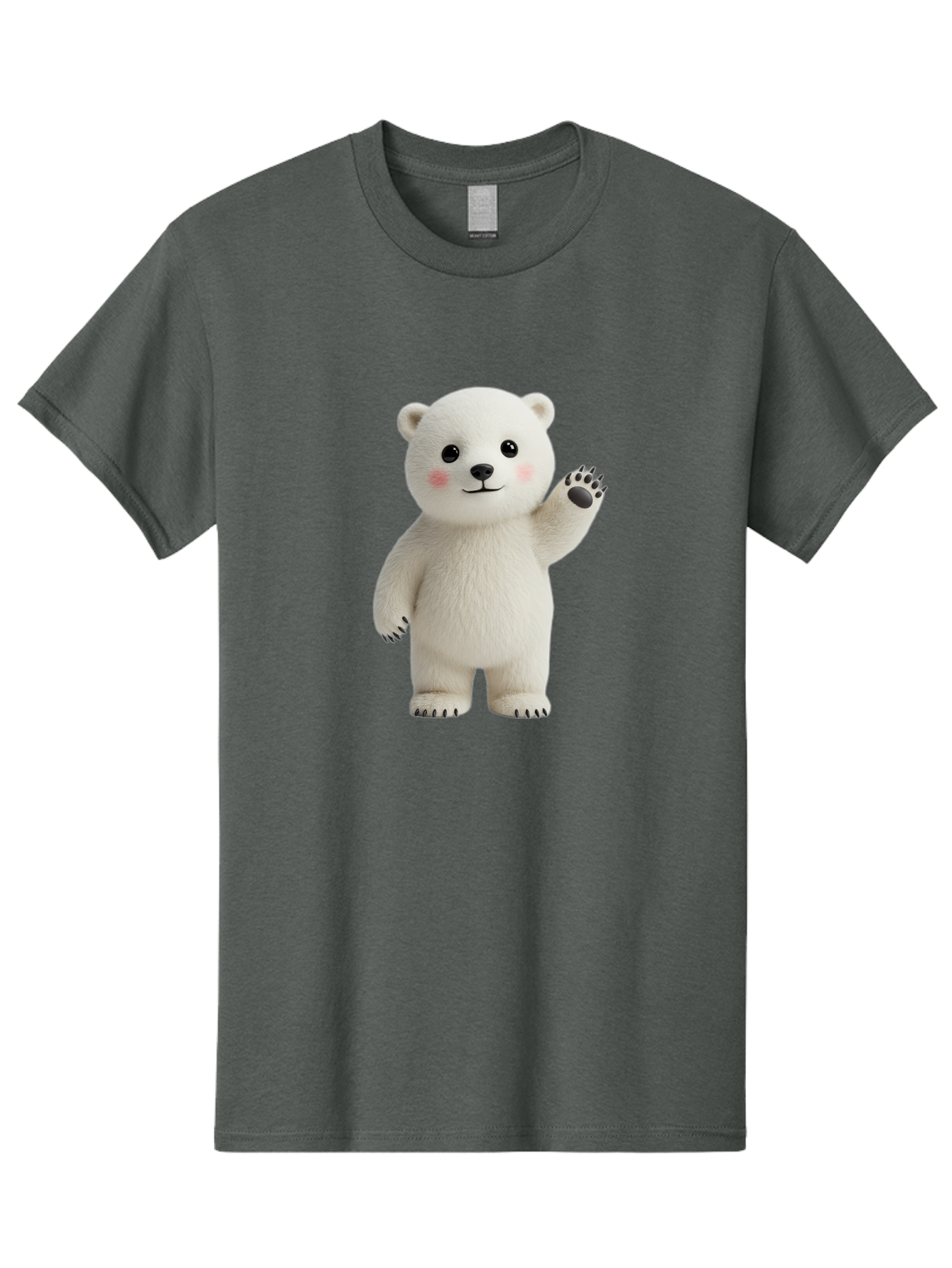 White-Bear Men'S Graphic Tee, 100% Cotton, Comfortable Casual Summer Wear, Machine Washable, Cute Polar Bear, Cartoon Character, Fluffy White Fur, Friendly Gesture, Waving Paw, Adorable Expression, 3D Rendering, Digital Art, Cartoon Style, Bae820 15