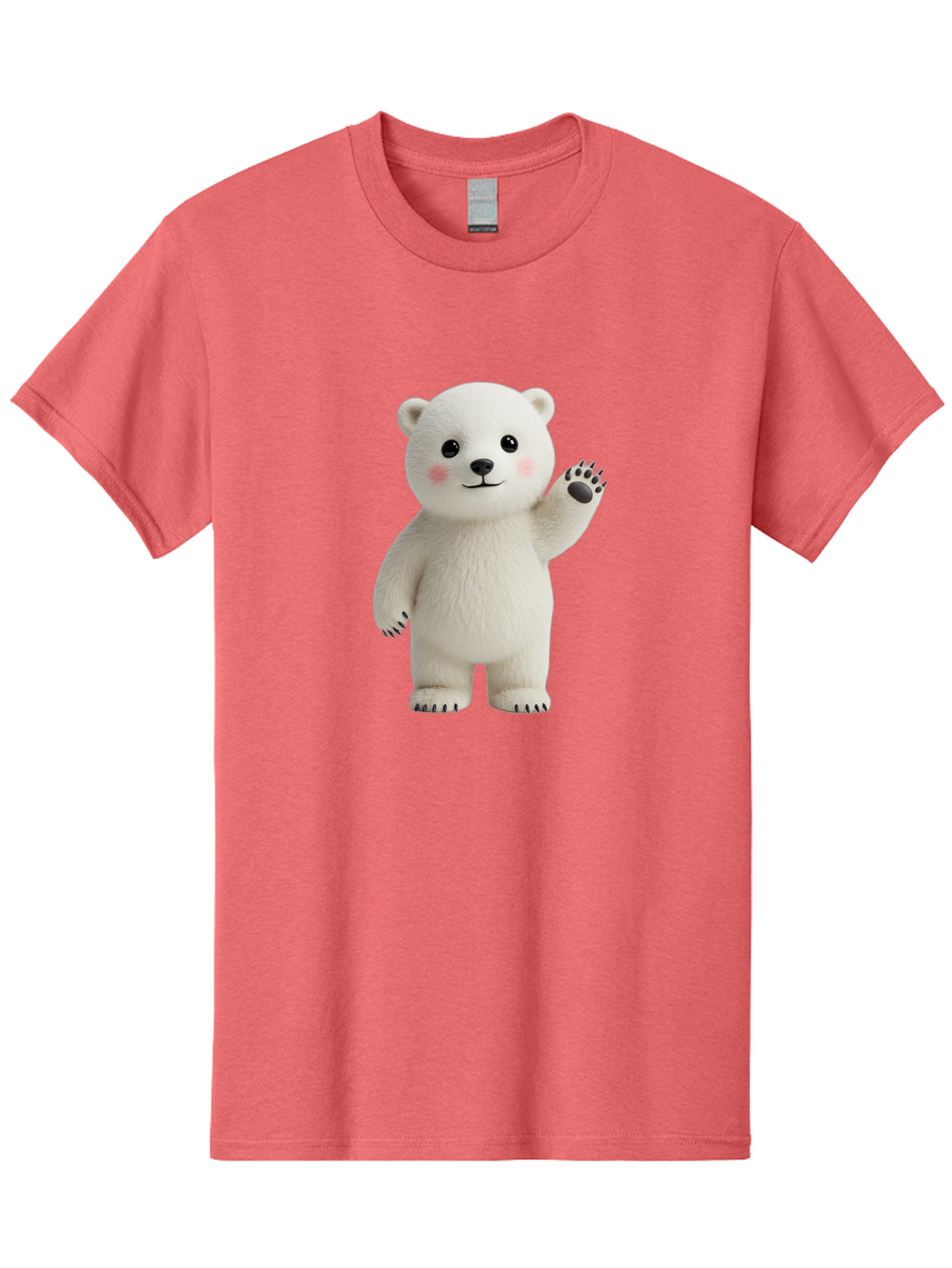 White-Bear Men'S Graphic Tee, 100% Cotton, Comfortable Casual Summer Wear, Machine Washable, Cute Polar Bear, Cartoon Character, Fluffy White Fur, Friendly Gesture, Waving Paw, Adorable Expression, 3D Rendering, Digital Art, Cartoon Style, Bae820 5