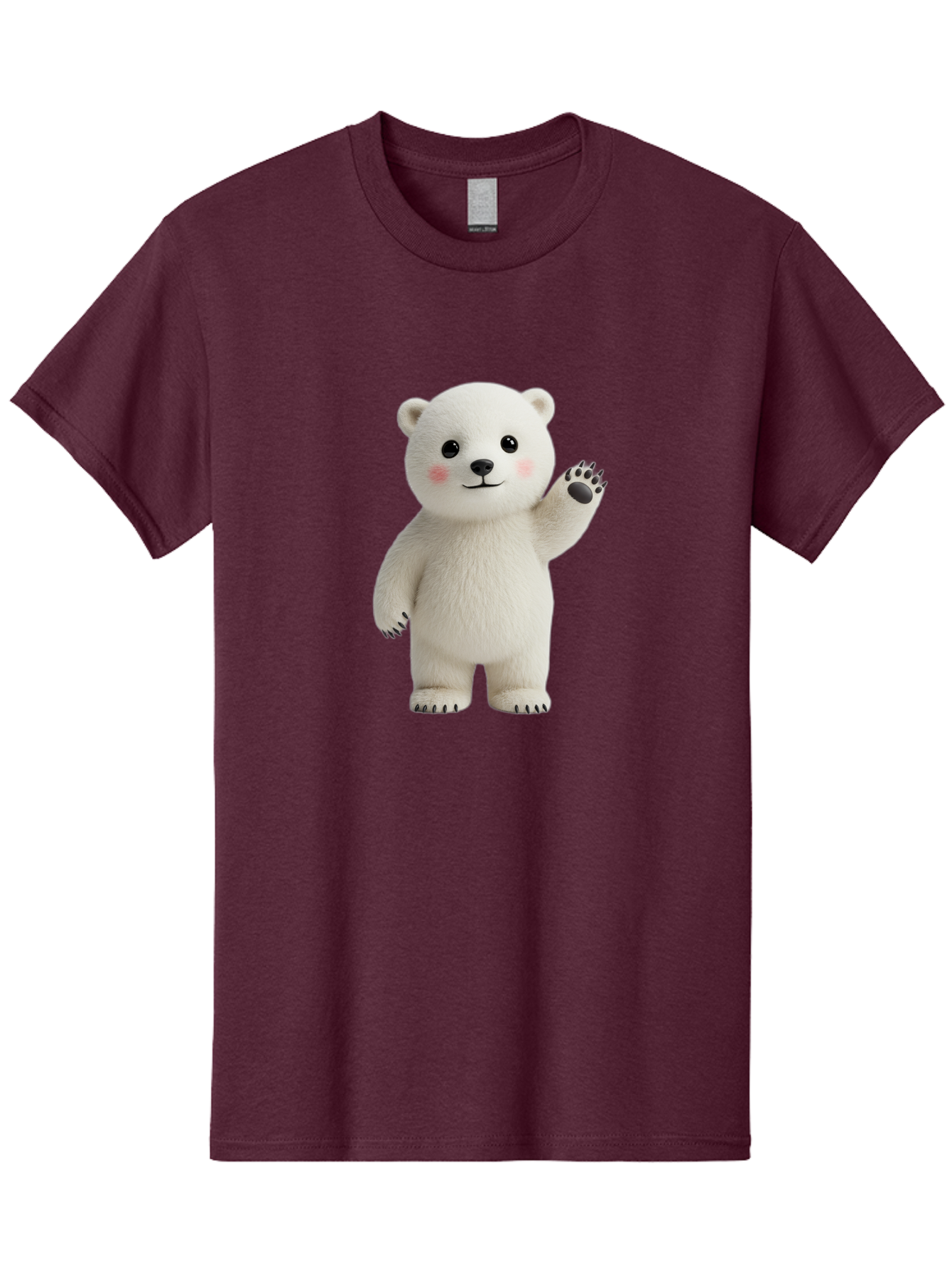 White-Bear Men'S Graphic Tee, 100% Cotton, Comfortable Casual Summer Wear, Machine Washable, Cute Polar Bear, Cartoon Character, Fluffy White Fur, Friendly Gesture, Waving Paw, Adorable Expression, 3D Rendering, Digital Art, Cartoon Style, Bae820 8