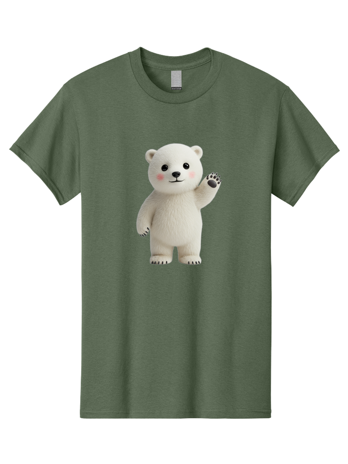 White-Bear Men'S Graphic Tee, 100% Cotton, Comfortable Casual Summer Wear, Machine Washable, Cute Polar Bear, Cartoon Character, Fluffy White Fur, Friendly Gesture, Waving Paw, Adorable Expression, 3D Rendering, Digital Art, Cartoon Style, Bae820 9