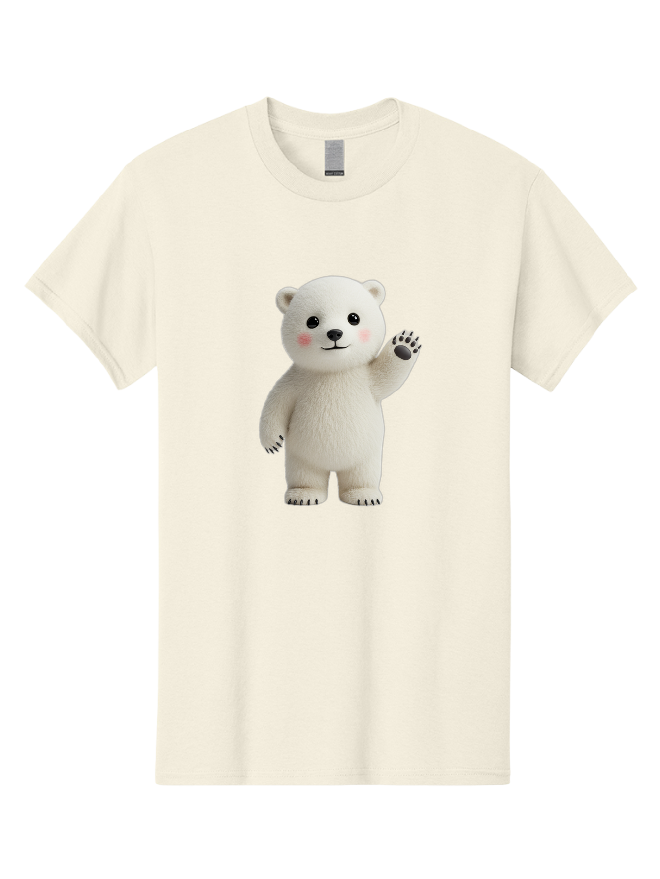 White-Bear Men'S Graphic Tee, 100% Cotton, Comfortable Casual Summer Wear, Machine Washable, Cute Polar Bear, Cartoon Character, Fluffy White Fur, Friendly Gesture, Waving Paw, Adorable Expression, 3D Rendering, Digital Art, Cartoon Style, Bae820 13