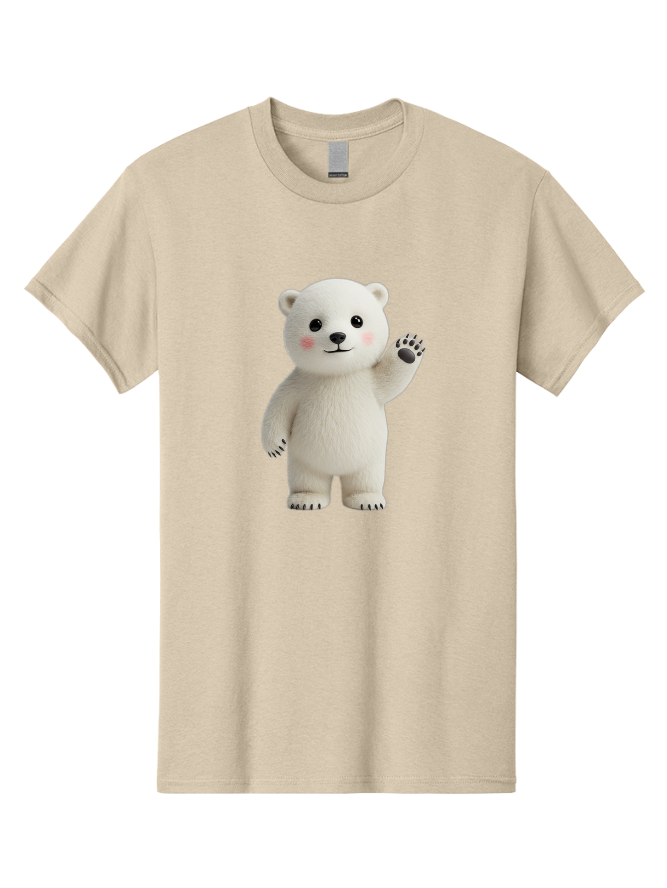 White-Bear Men'S Graphic Tee, 100% Cotton, Comfortable Casual Summer Wear, Machine Washable, Cute Polar Bear, Cartoon Character, Fluffy White Fur, Friendly Gesture, Waving Paw, Adorable Expression, 3D Rendering, Digital Art, Cartoon Style, Bae820 7