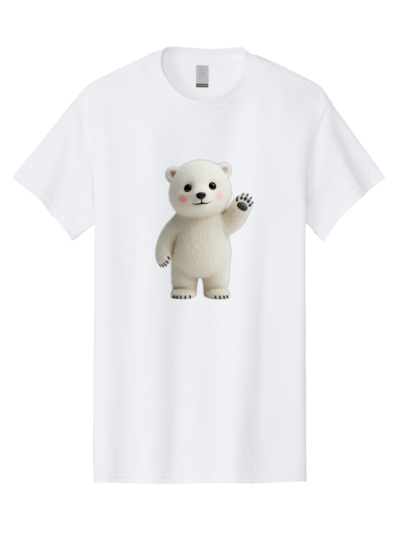 White-Bear Men'S Graphic Tee, 100% Cotton, Comfortable Casual Summer Wear, Machine Washable, Cute Polar Bear, Cartoon Character, Fluffy White Fur, Friendly Gesture, Waving Paw, Adorable Expression, 3D Rendering, Digital Art, Cartoon Style, Bae820 3