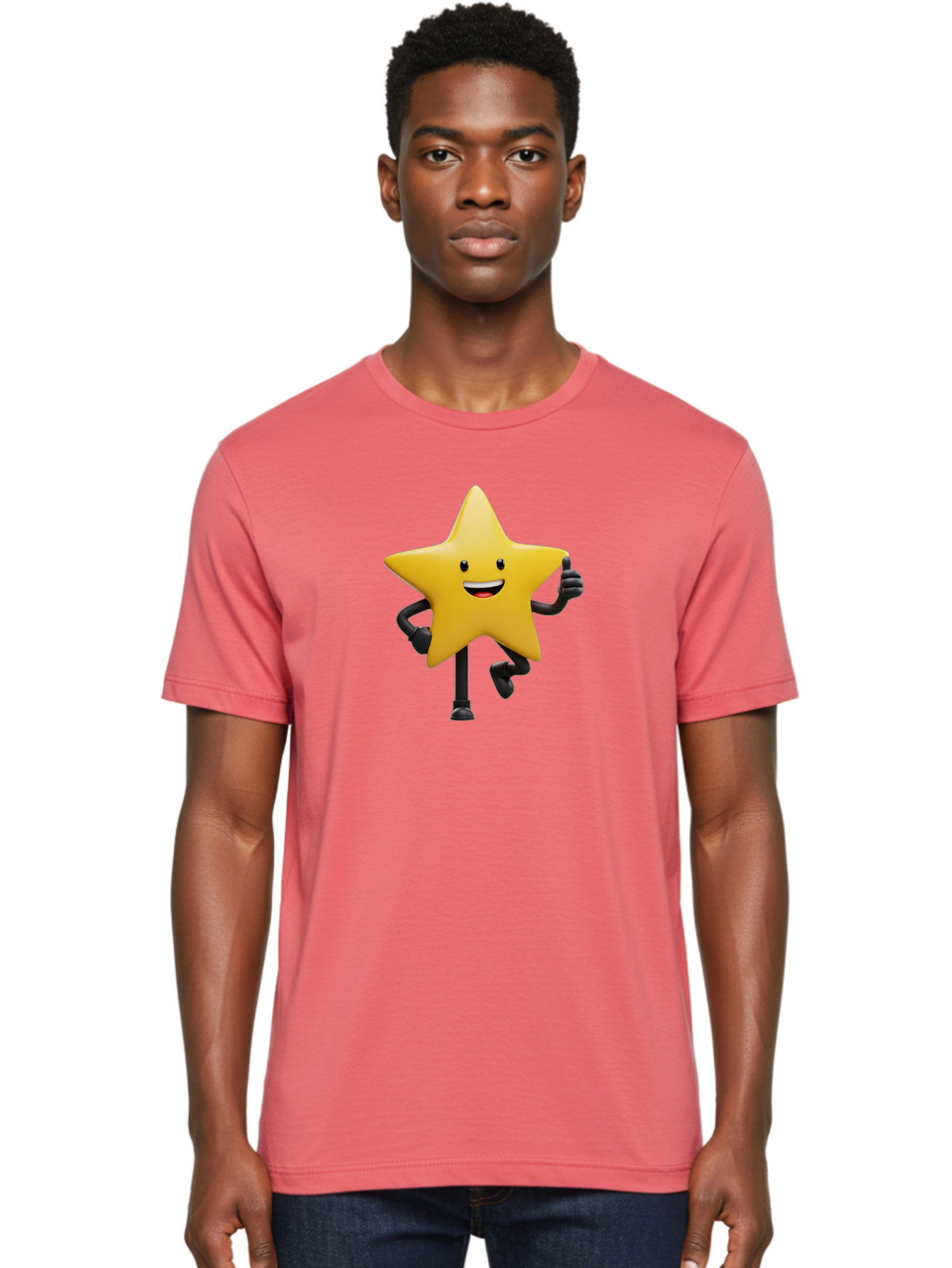 Yellow-Star Men'S Graphic Tee, 100% Cotton, Comfortable Casual Summer Wear, Machine Washable, Cartoon Star, Yellow Star, Smiling Face, Happy Expression, Stick Legs, Animated Character, Funny Star, Cartoon Graphics, Character Design, Bae821 27