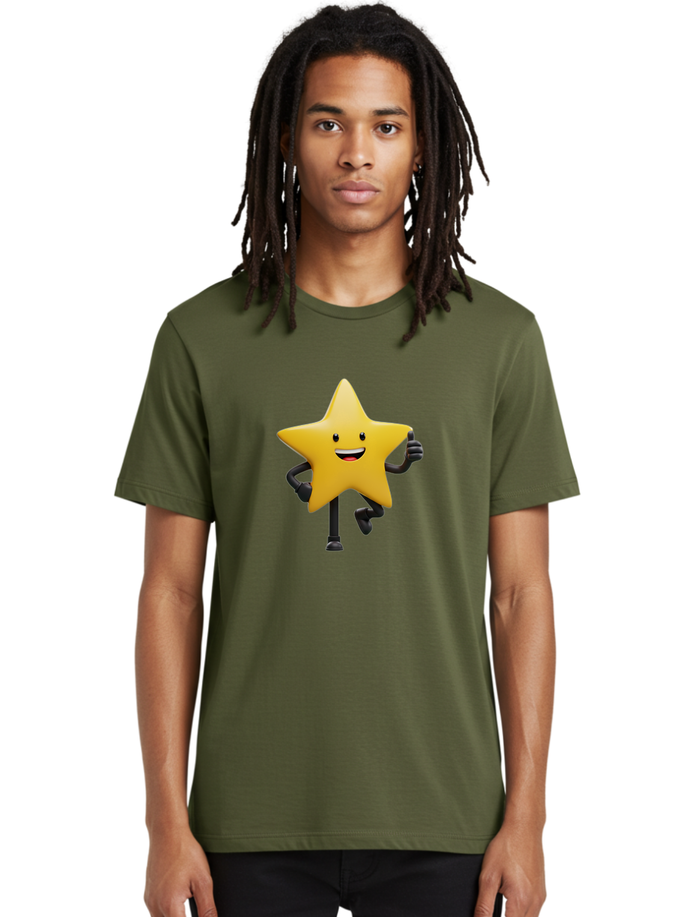 Yellow-Star Men'S Graphic Tee, 100% Cotton, Comfortable Casual Summer Wear, Machine Washable, Cartoon Star, Yellow Star, Smiling Face, Happy Expression, Stick Legs, Animated Character, Funny Star, Cartoon Graphics, Character Design, Bae821 23