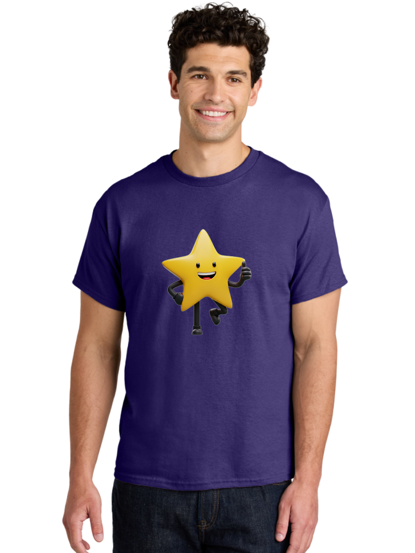 Yellow-Star Men'S Graphic Tee, 100% Cotton, Comfortable Casual Summer Wear, Machine Washable, Cartoon Star, Yellow Star, Smiling Face, Happy Expression, Stick Legs, Animated Character, Funny Star, Cartoon Graphics, Character Design, Bae821 22