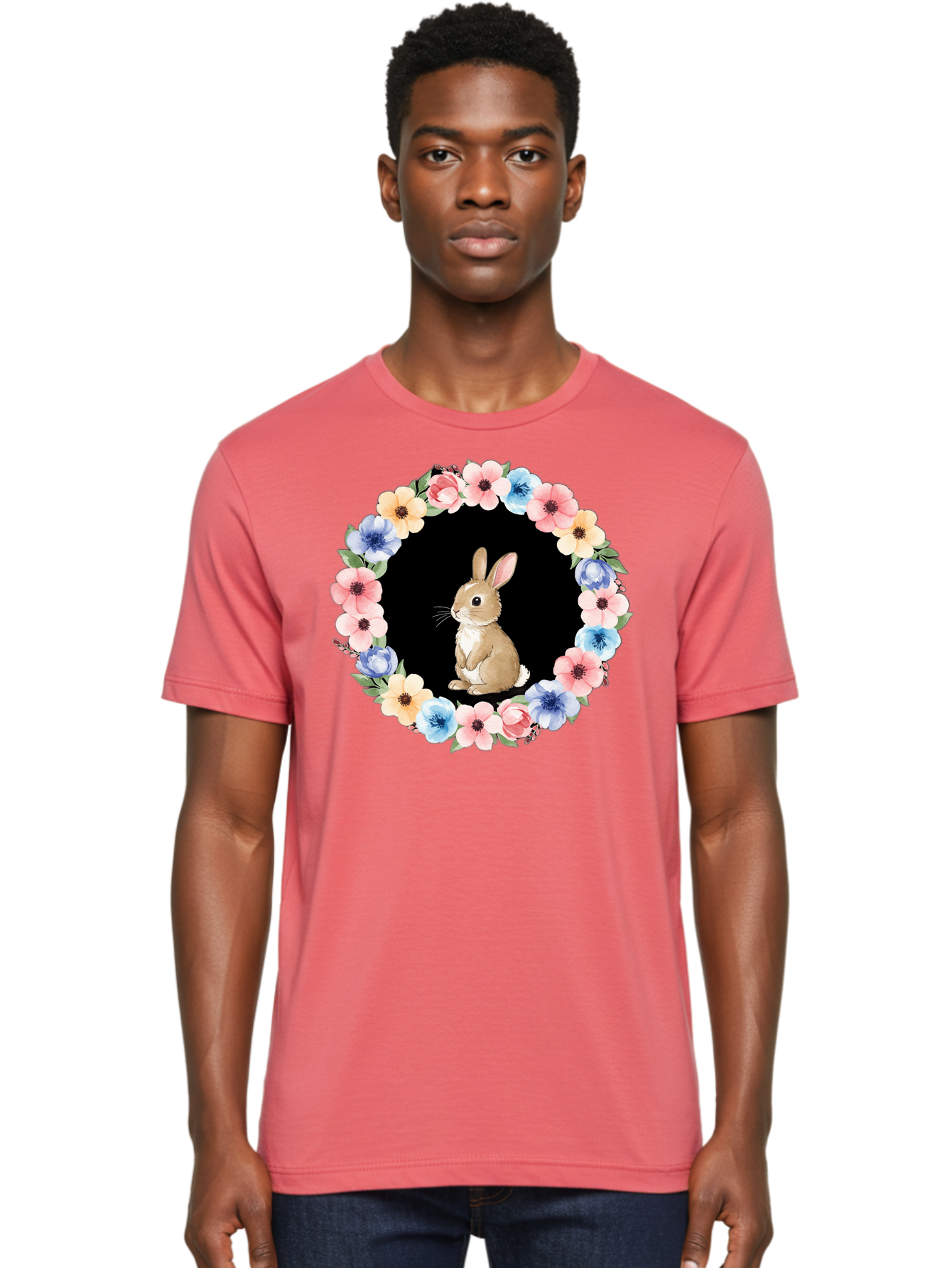 Rabbit-In-Floral-Circle Men'S Graphic Tee, 100% Cotton, Comfortable Casual Summer Wear, Machine Washable, Vintage Camera, Old Camera, Antique Camera, Black Camera, Classic Photography, Photography Equipment, Nostalgic Device, Film Camera, Baf448 20