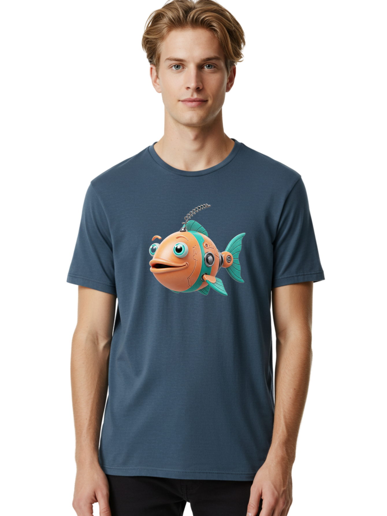 Robot-Fish-2 Men'S Graphic Tee, 100% Cotton, Comfortable Casual Summer Wear, Machine Washable, Vintage Camera, Old Camera, Antique Camera, Black Camera, Classic Photography, Photography Equipment, Nostalgic Device, Film Camera, Camera Art Baf470 20