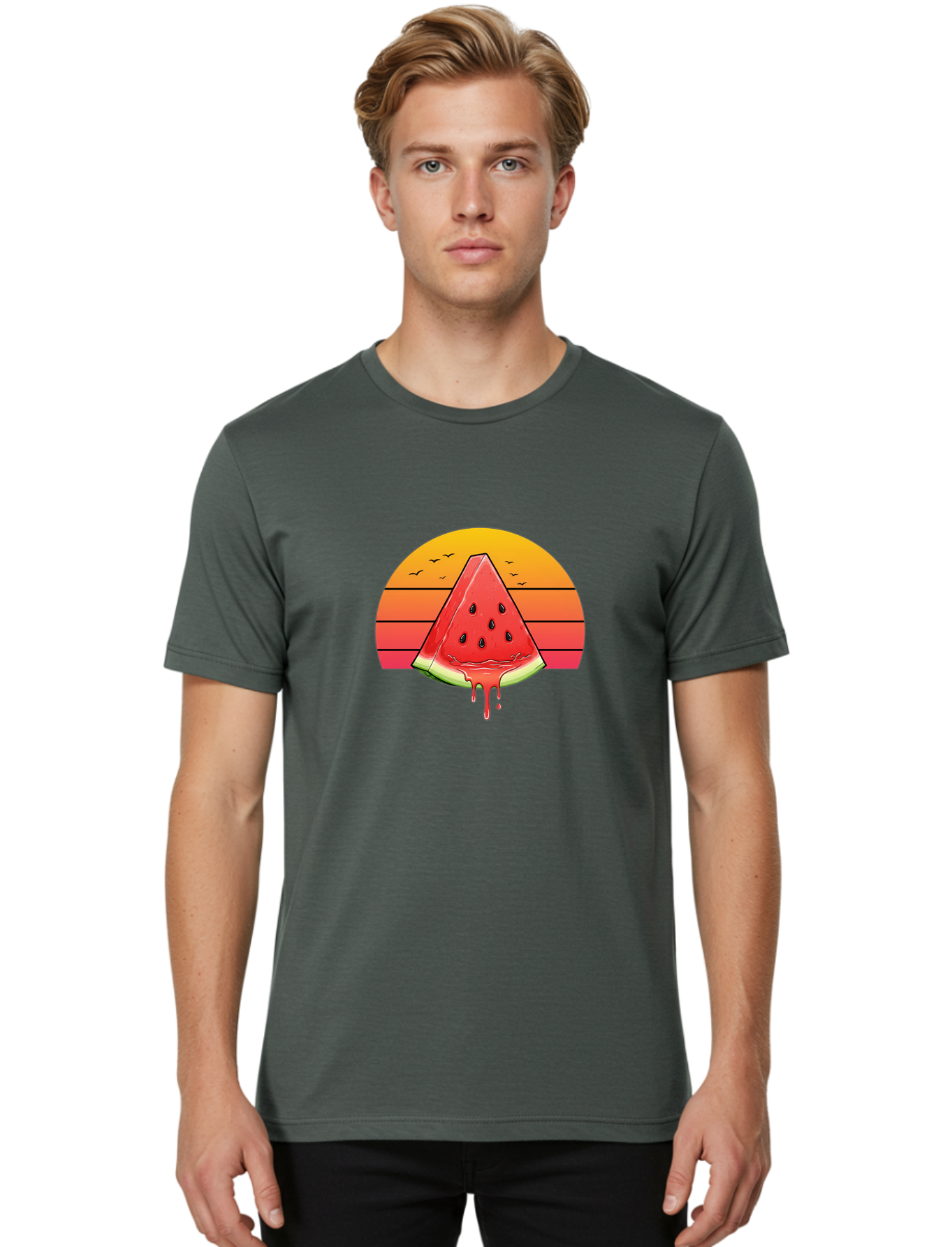 Watermelon-Sunset Men'S Graphic Tee, 100% Cotton, Comfortable Casual Summer Wear, Machine Washable, Vintage Camera, Old Camera, Antique Camera, Black Camera, Classic Photography, Photography Equipment, Nostalgic Device, Film Camera, Camera Art Baf644 28