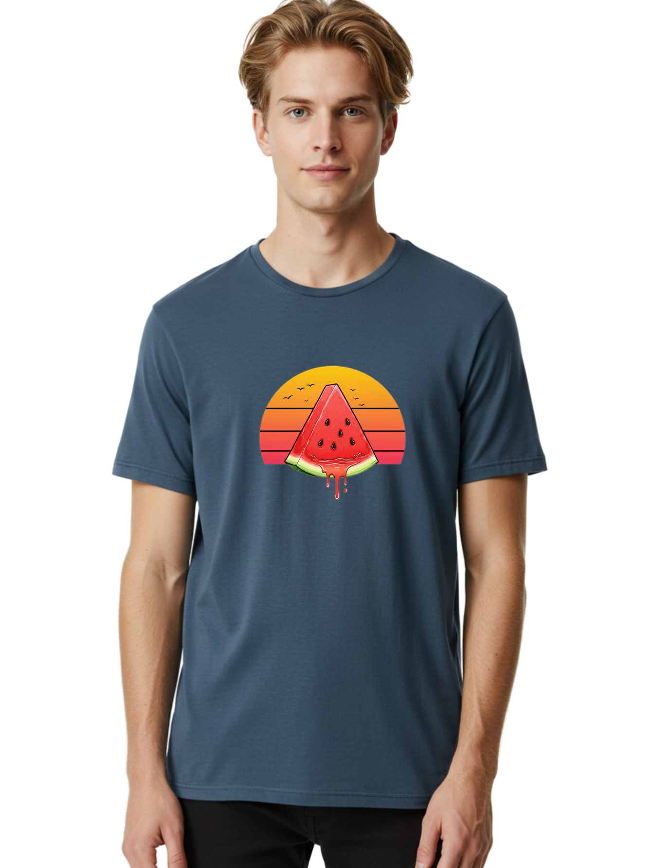 Watermelon-Sunset Men'S Graphic Tee, 100% Cotton, Comfortable Casual Summer Wear, Machine Washable, Vintage Camera, Old Camera, Antique Camera, Black Camera, Classic Photography, Photography Equipment, Nostalgic Device, Film Camera, Camera Art Baf644 30