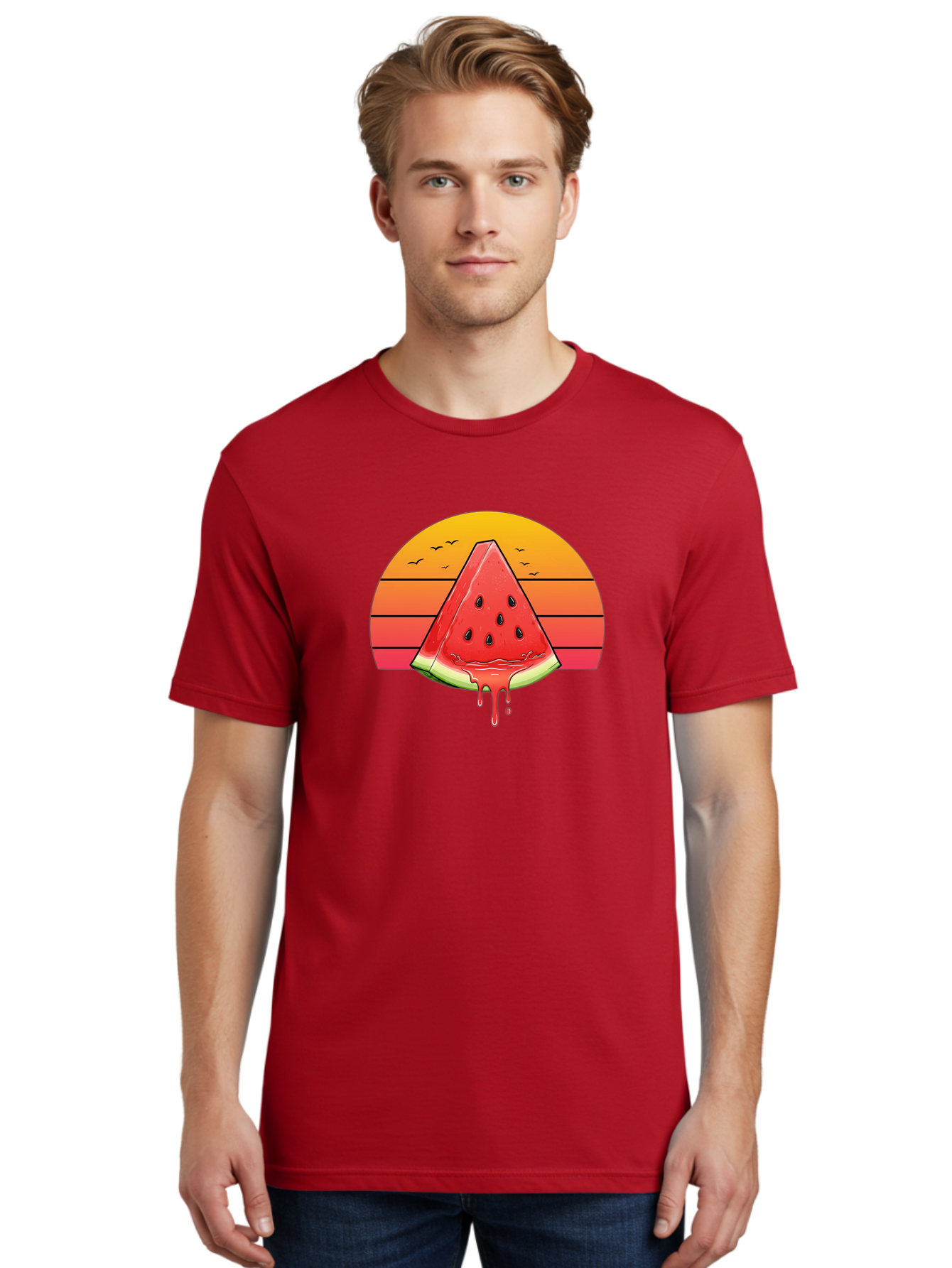Watermelon-Sunset Men'S Graphic Tee, 100% Cotton, Comfortable Casual Summer Wear, Machine Washable, Vintage Camera, Old Camera, Antique Camera, Black Camera, Classic Photography, Photography Equipment, Nostalgic Device, Film Camera, Camera Art Baf644 24