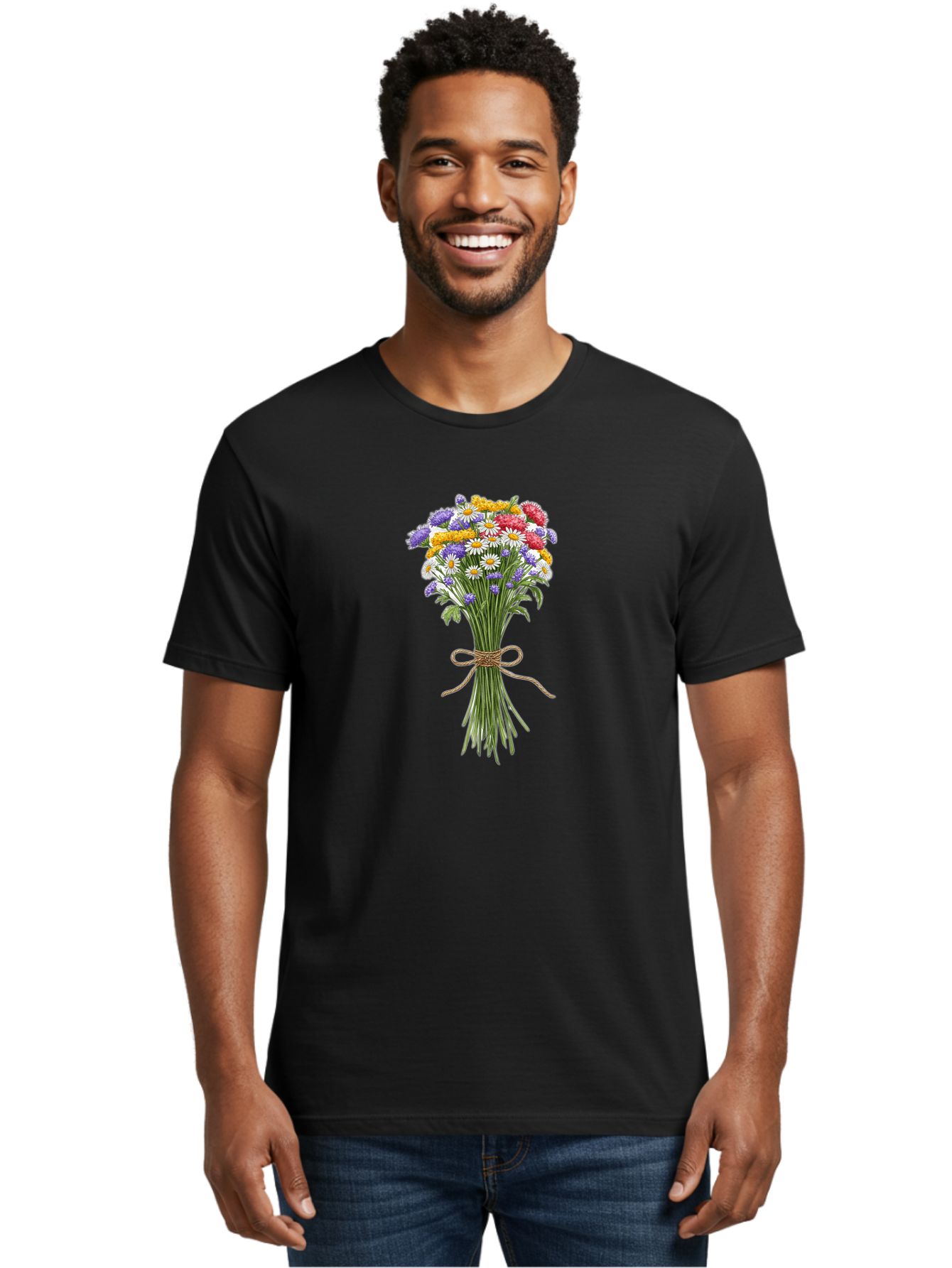 Wild-Flower-Bouquet-1 Men'S Graphic Tee, 100% Cotton, Comfortable Casual Summer Wear, Machine Washable, Vintage Camera, Old Camera, Antique Camera, Black Camera, Classic Photography, Photography Equipment, Nostalgic Device, Film Camera, Baf647 2