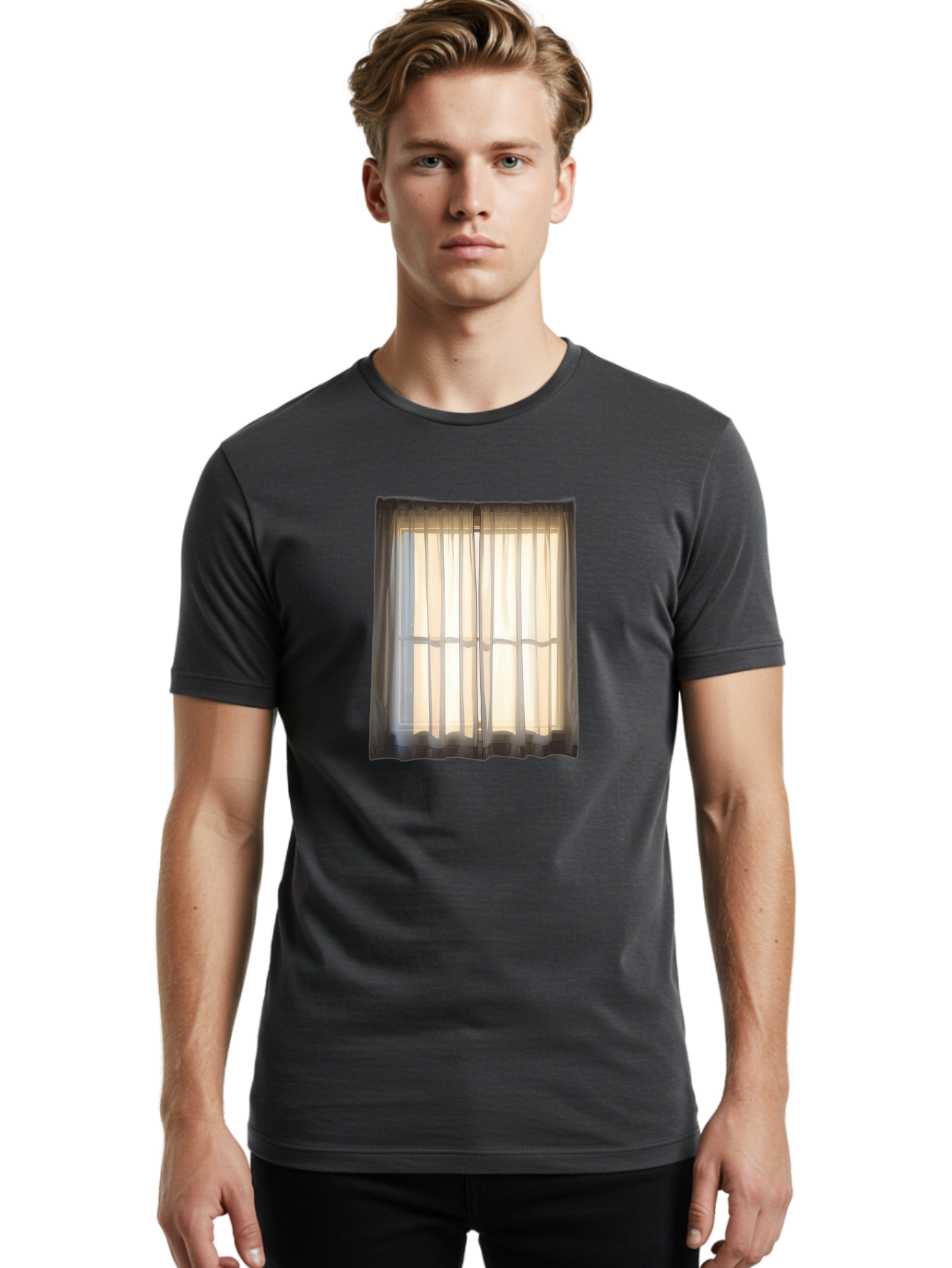 Window-With-Curtains-1 Men'S Graphic Tee, 100% Cotton, Comfortable Casual Summer Wear, Machine Washable, Vintage Camera, Old Camera, Antique Camera, Black Camera, Classic Photography, Photography Equipment, Nostalgic Device, Film Camera, Baf666 24