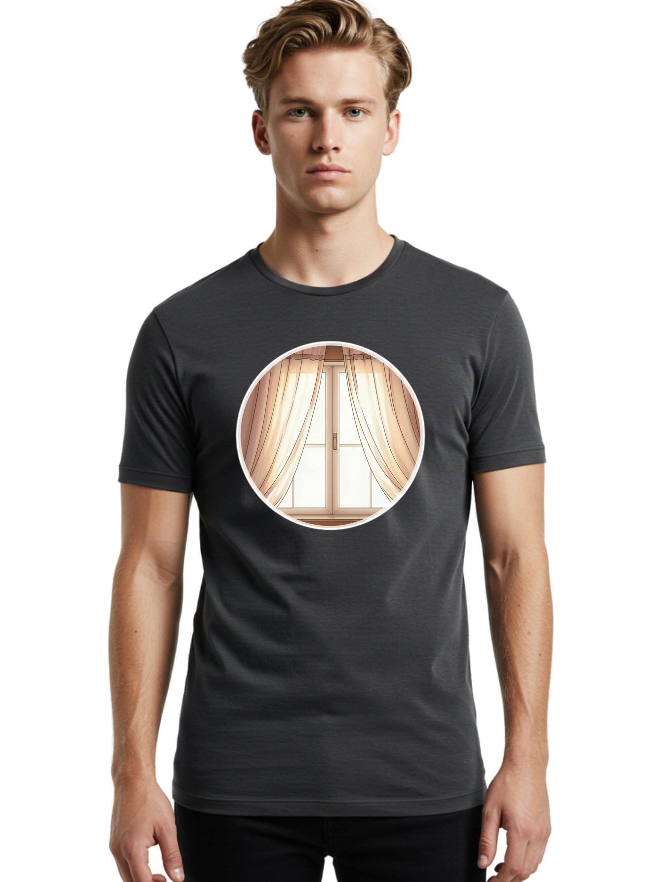 Window-With-Curtains Men'S Graphic Tee, 100% Cotton, Comfortable Casual Summer Wear, Machine Washable, Vintage Camera, Old Camera, Antique Camera, Black Camera, Classic Photography, Photography Equipment, Nostalgic Device, Film Camera, Baf667 20
